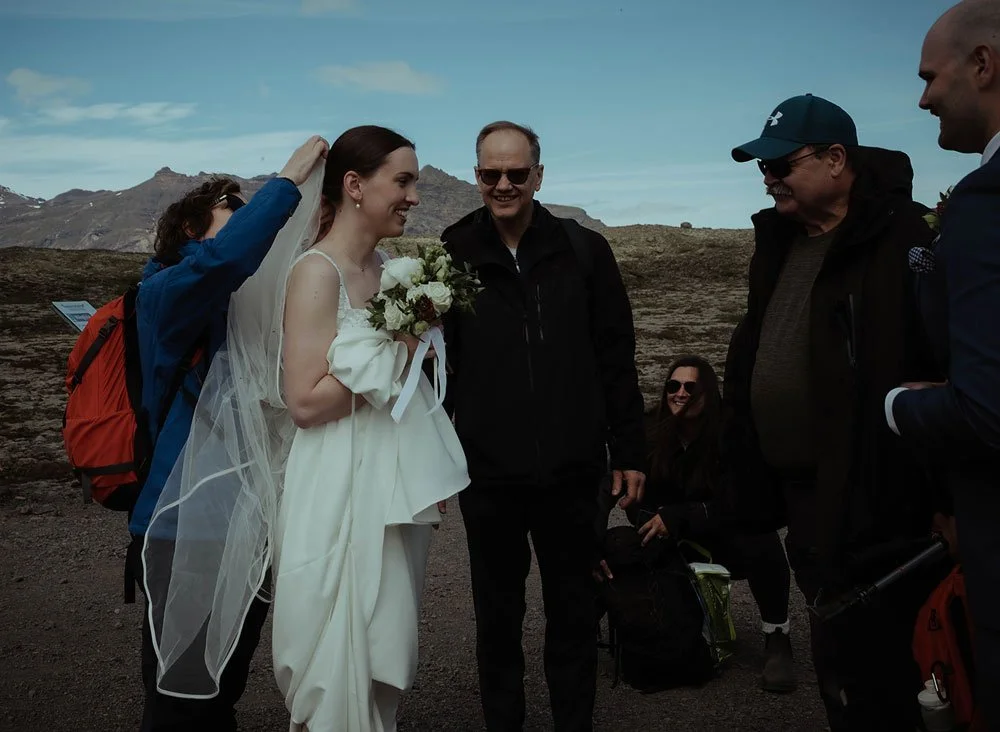 Backpack packed with practical essentials for an Iceland elopement