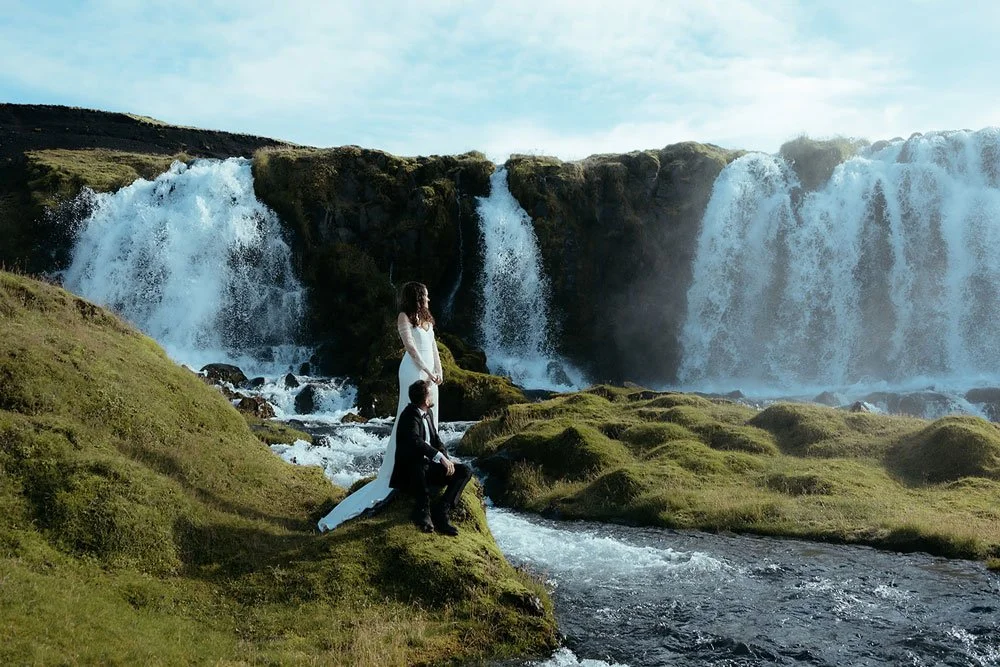 bride and groom getting married in the highlands of Iceland