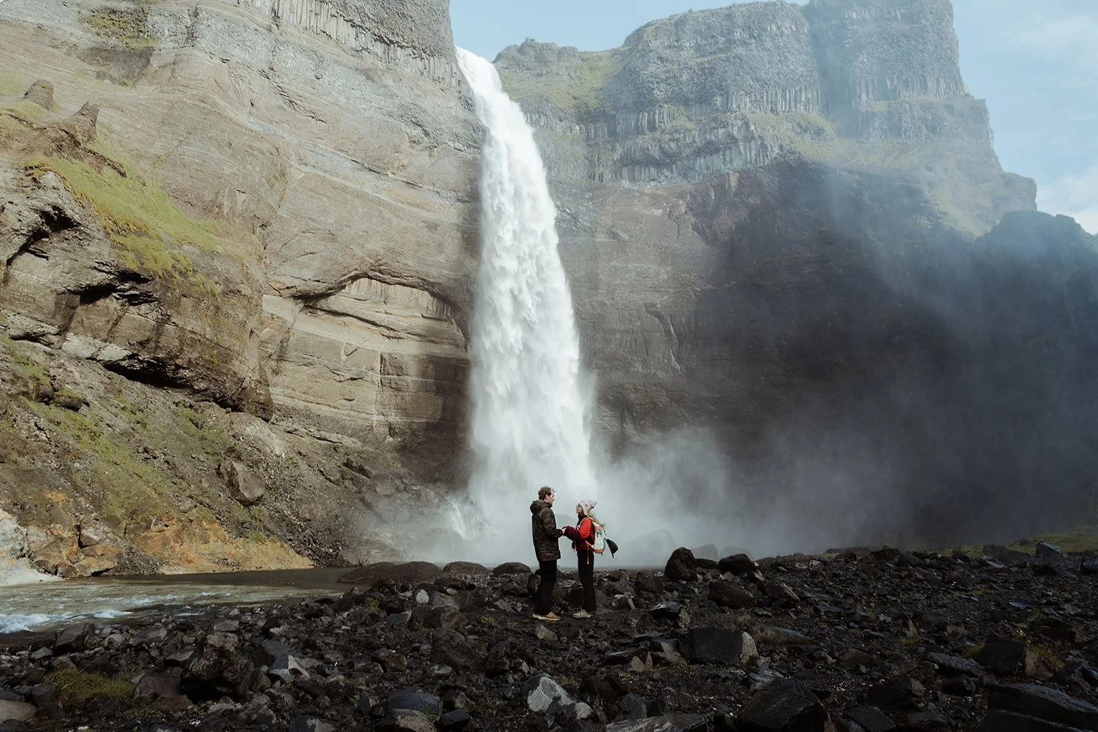 surprise proposal during a hike at Háifoss waterfall