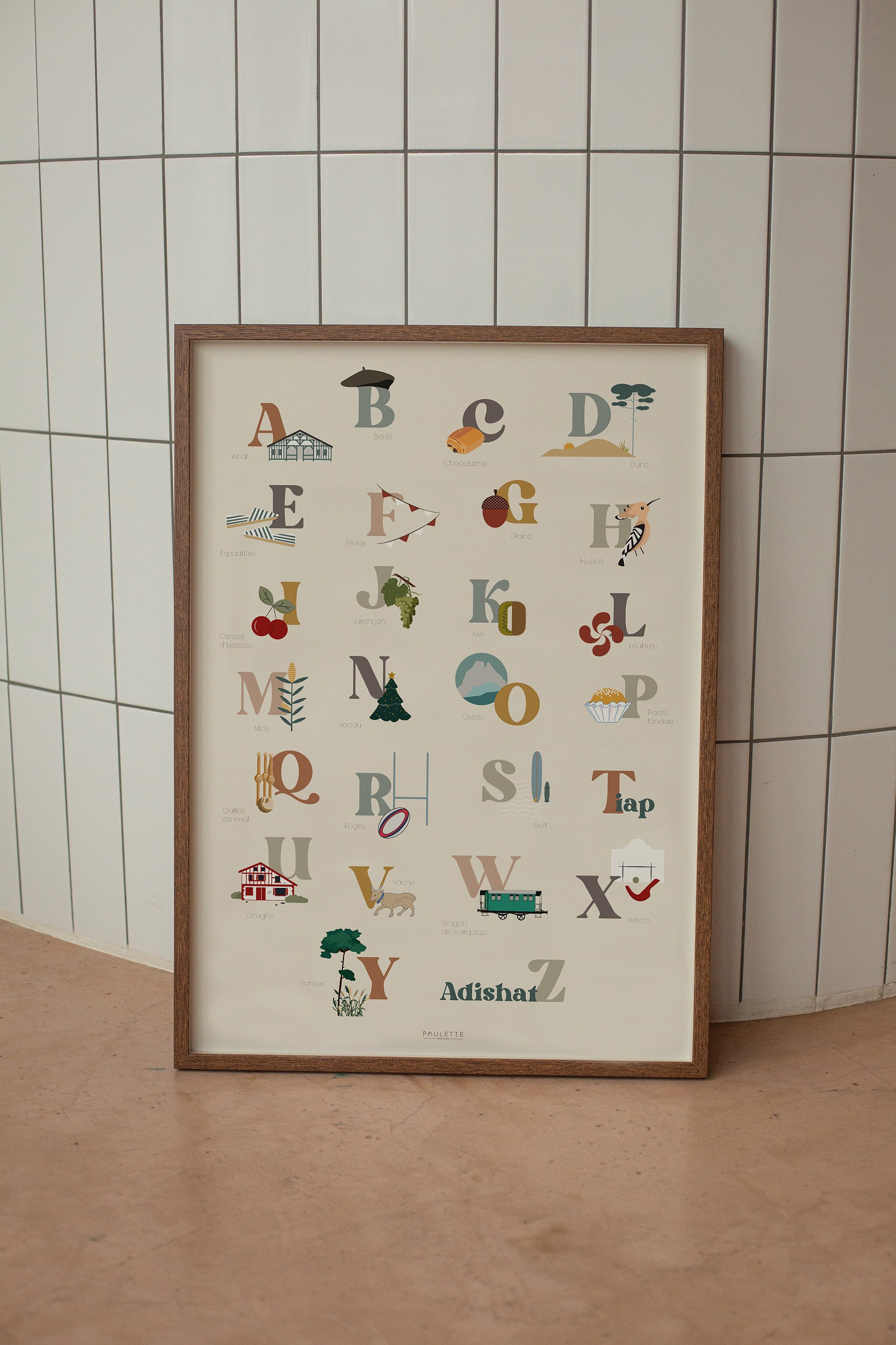 Affiche abécédaire grand format avec un symbole du Sud-Ouest pour chaque lettre.