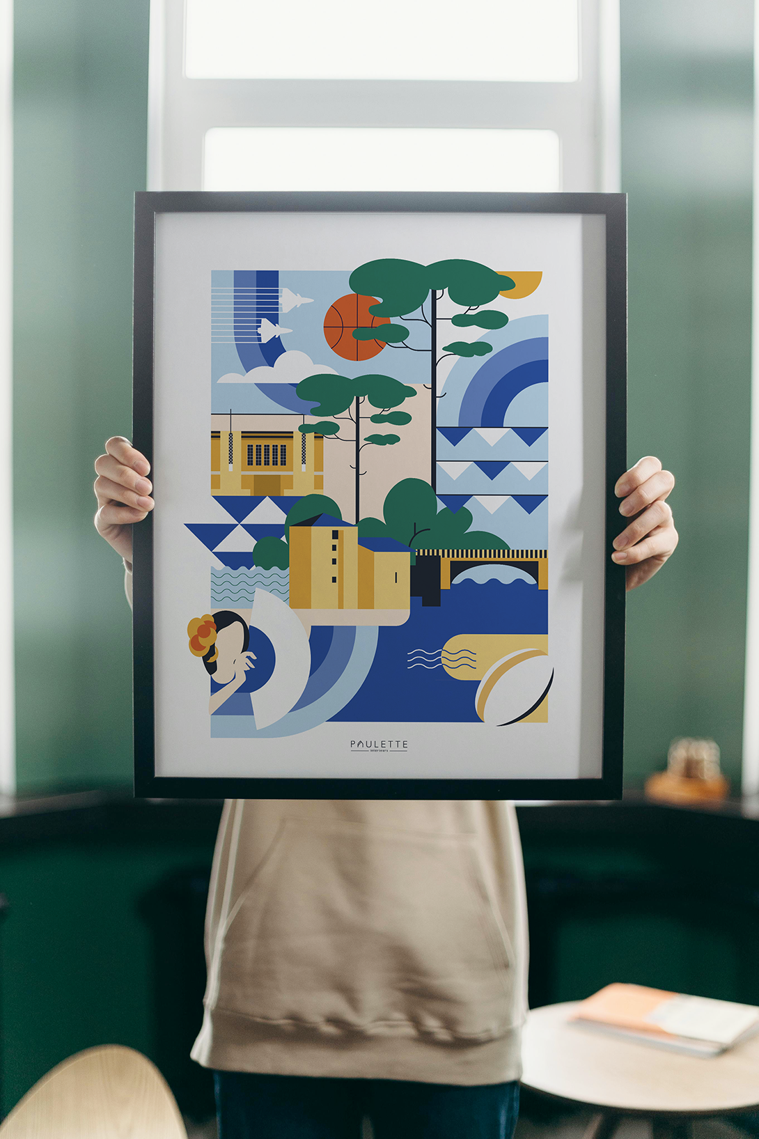 Affiche Mont-de-Marsan colorée dessinée dans les Landes reprenant les éléments emblématiques de la ville.