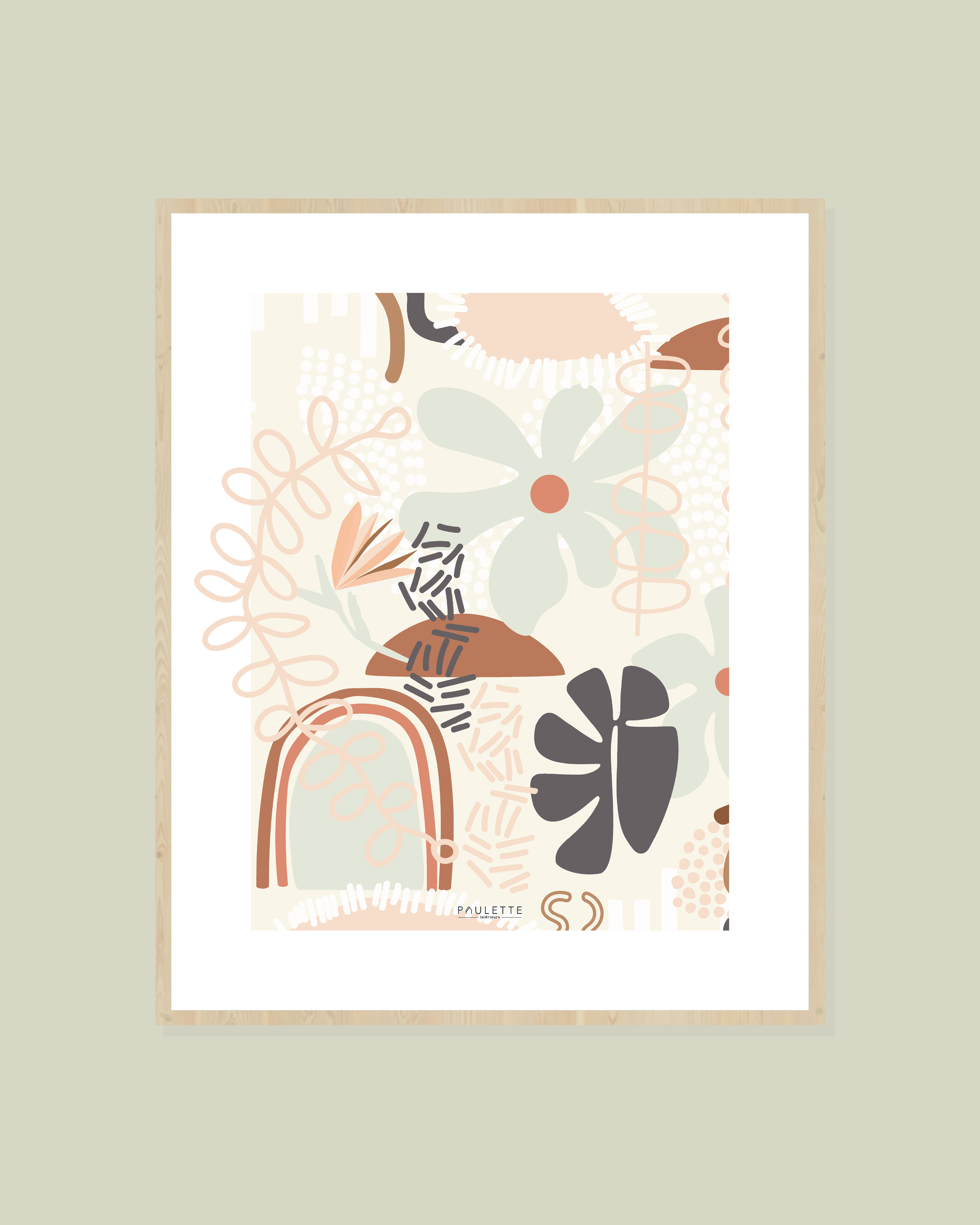 Affiche Hossegor au style ethnique et graphique dans des tons de rose et terracotta tendance.