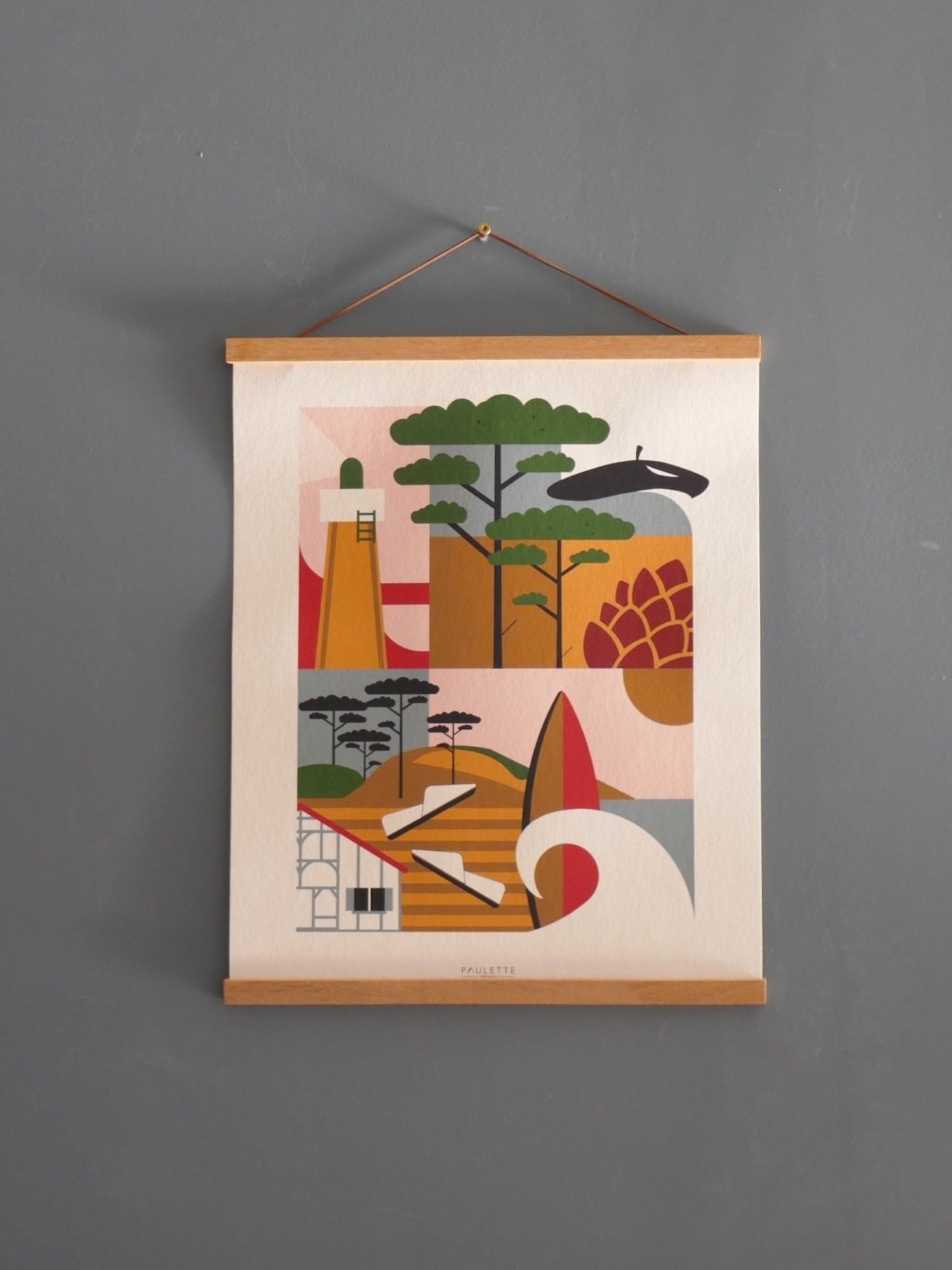 Affiche Capbreton représentant les Landes et ses symboles dans un univers coloré et graphique.