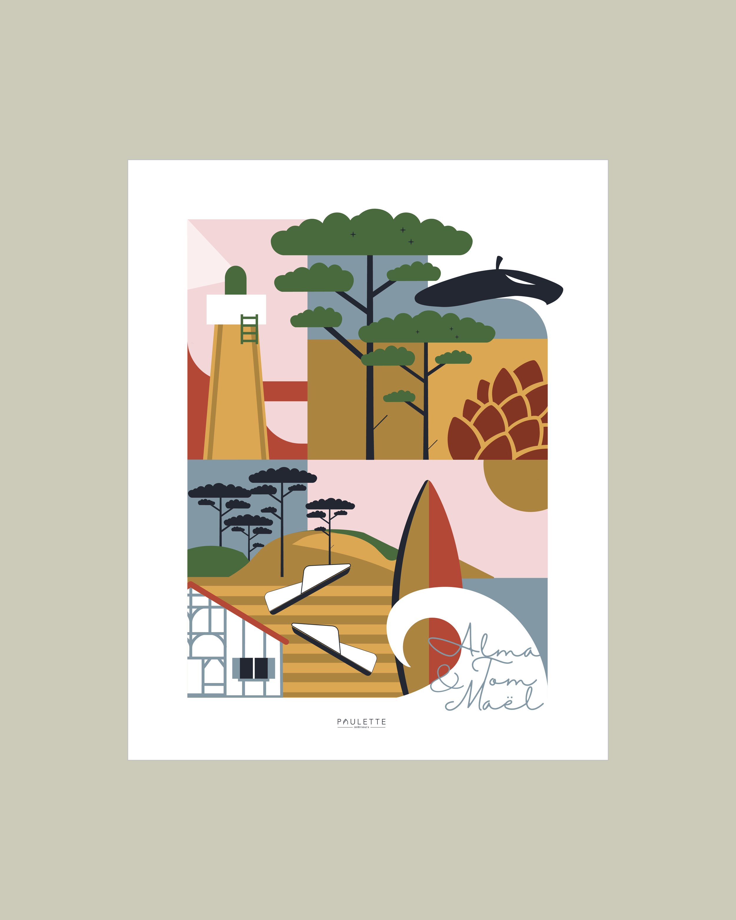 Affiche personnalisable Capbreton, graphique et colorée pour un cadeau sur-mesure.