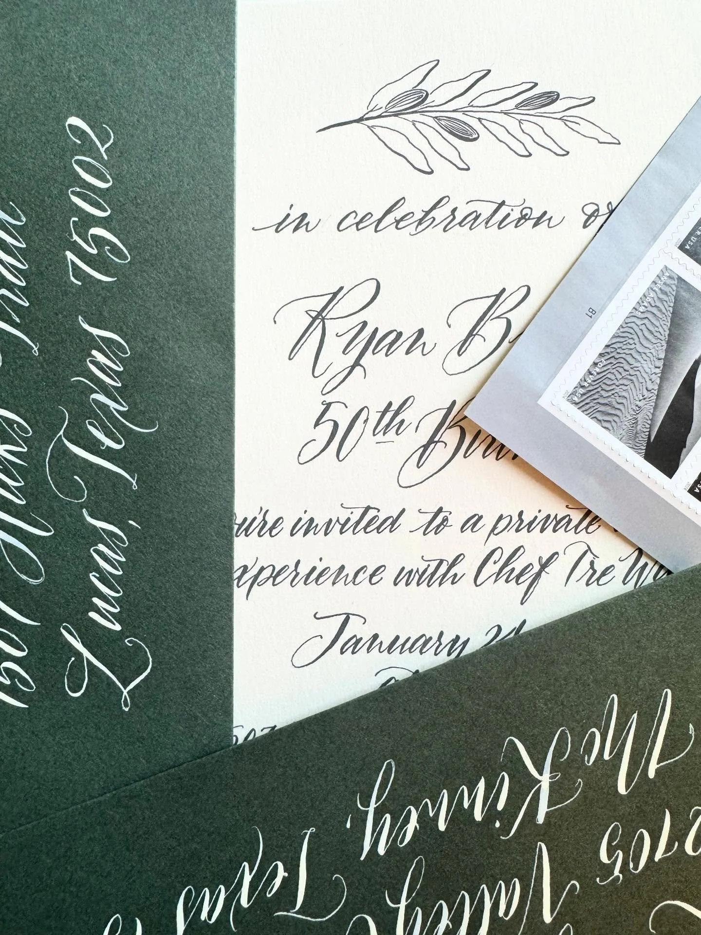 All by hand. Invitations, calligraphy &amp; custom ink to match the paper. ✌️