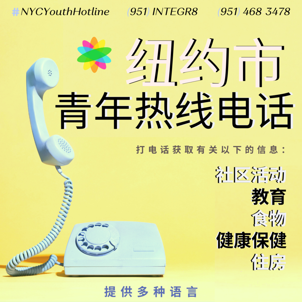 纽约市青年热线。致电获取有关社区活动,教育机会,医疗保健,住房,食品的信息