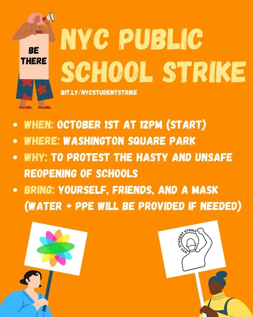 NYC PUBLIC SCHOOL STRIKE!!
ARE YOU WITH US??

Join us on Thursday October 1st, where we will be striking in collaboration with @nycstudentstrike against the NYC DOE for the UNSAFE reopening of public schools, putting our communities at higher risk! 

Fill out the website link on the flier for registration for safety purposes! 

Please repost &amp; share! 

#nycstudentstrike #dontopenschoolsyet #doe #nycpublicschools