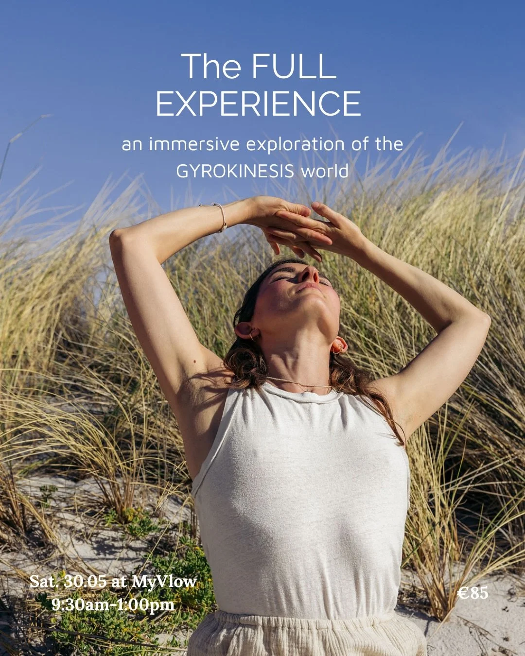 🌀 The FULL EXPERIENCE 🌀

An immersive exploration of the GYROKINESIS world.
A chance to invite your body to breath, move and feel alive. 

✽ Dry skin brushing 
✽ Awakening of the senses
✽ Breathwork practice 
✽ Gyrokinesis class 

May 30th 9:00-1:3