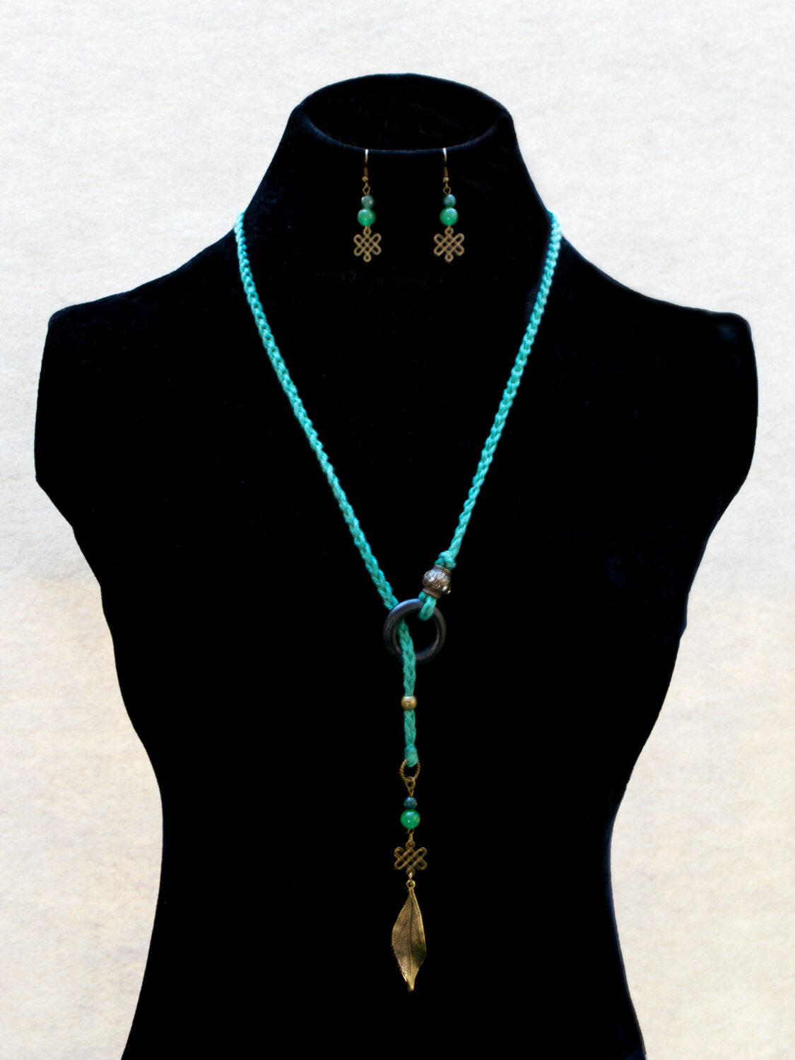 Brass Leaf Pass-thru Necklace | Earrings Cotton Cord