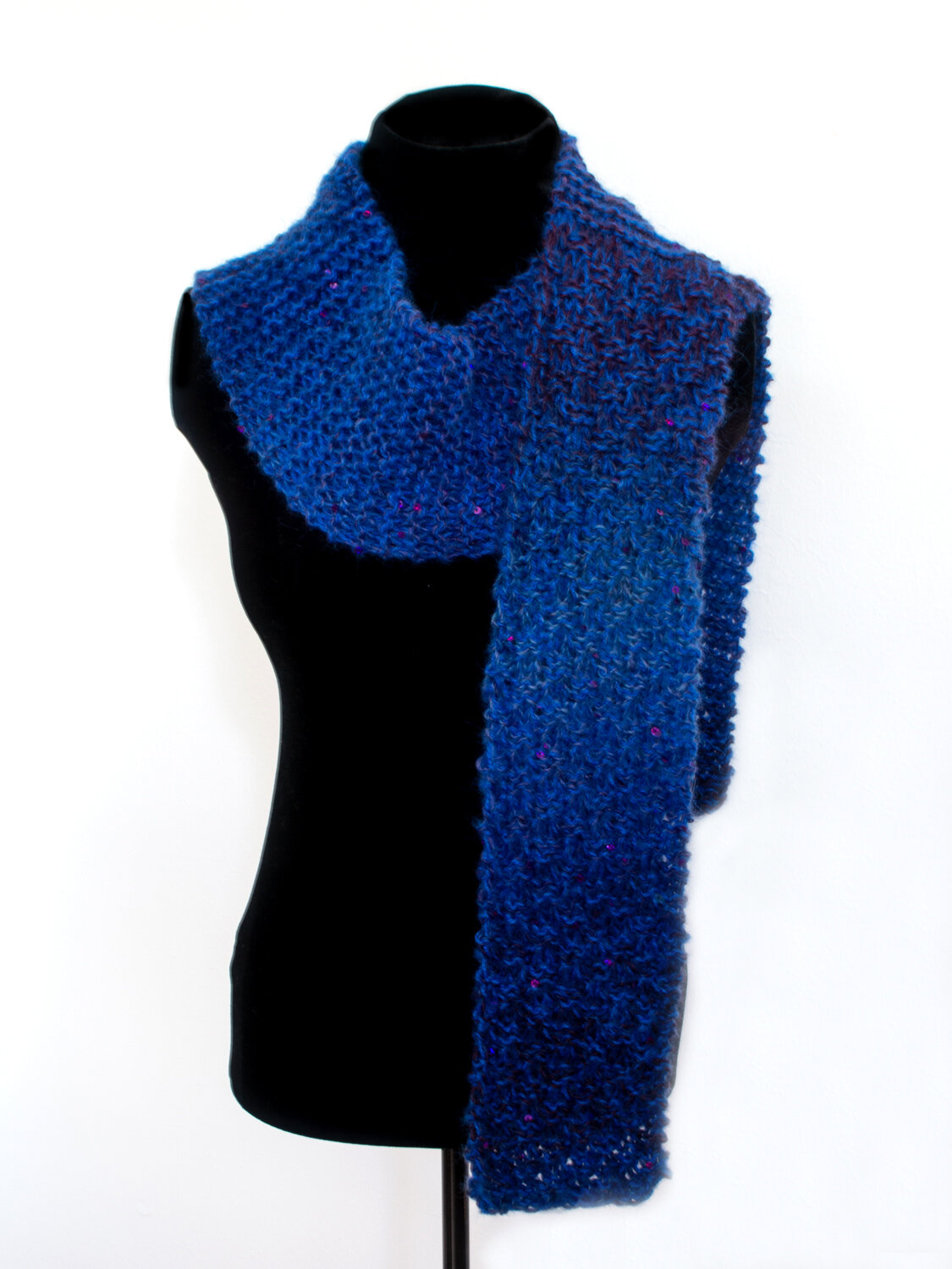 Blue and Purple Ombre Scarf, Over the Shoulder