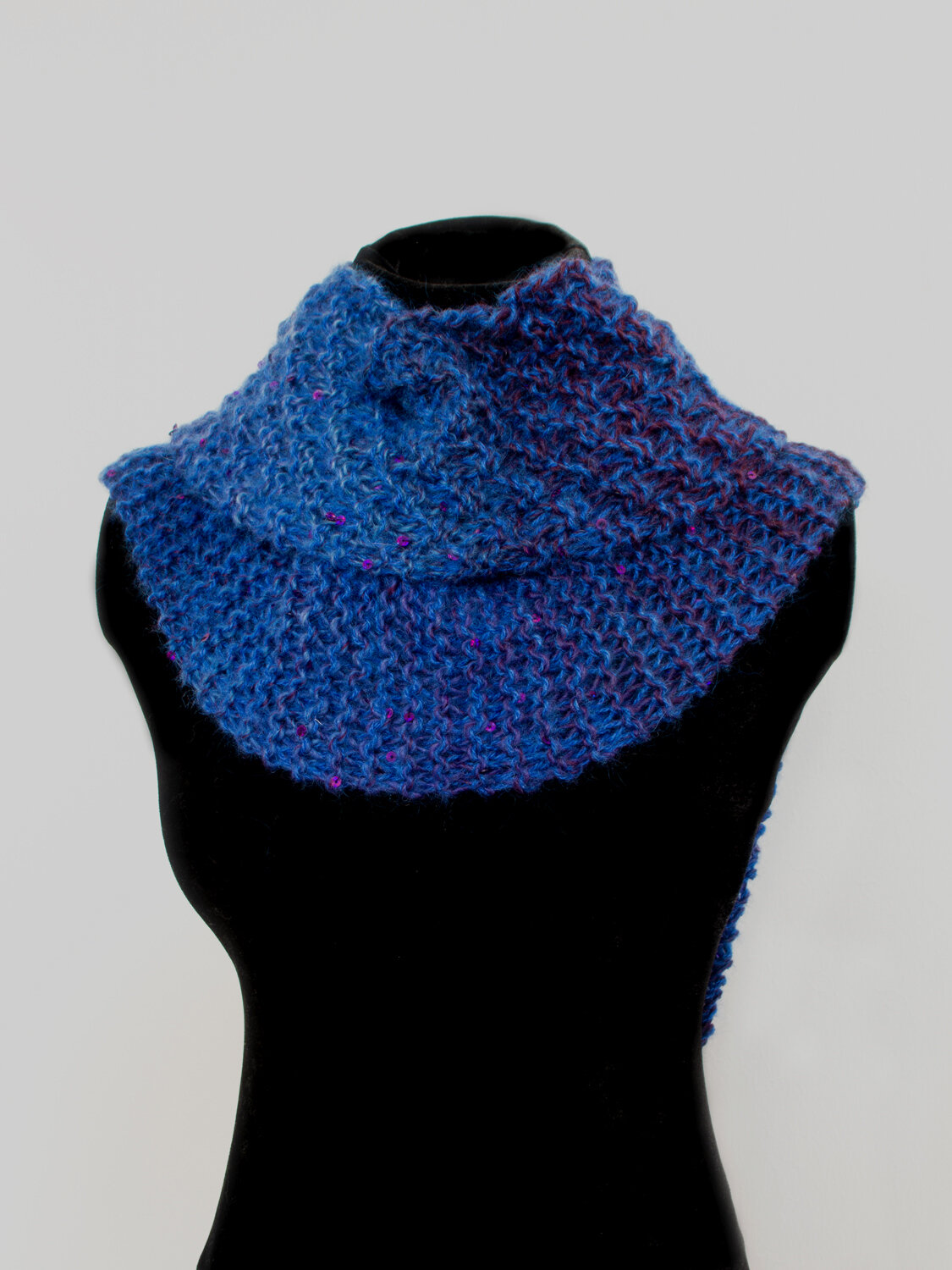 Blue and Purple Ombre Scarf as a Cowl