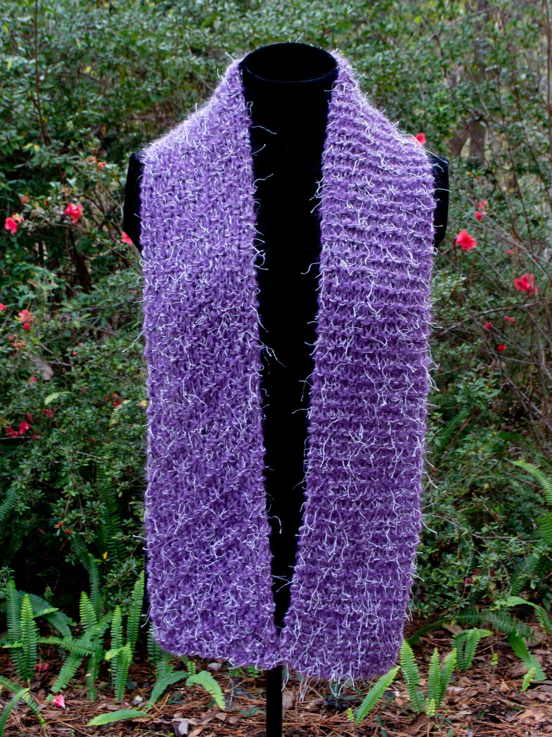 Purple Kid Mohair Knit Scarf with Linen and Cotton