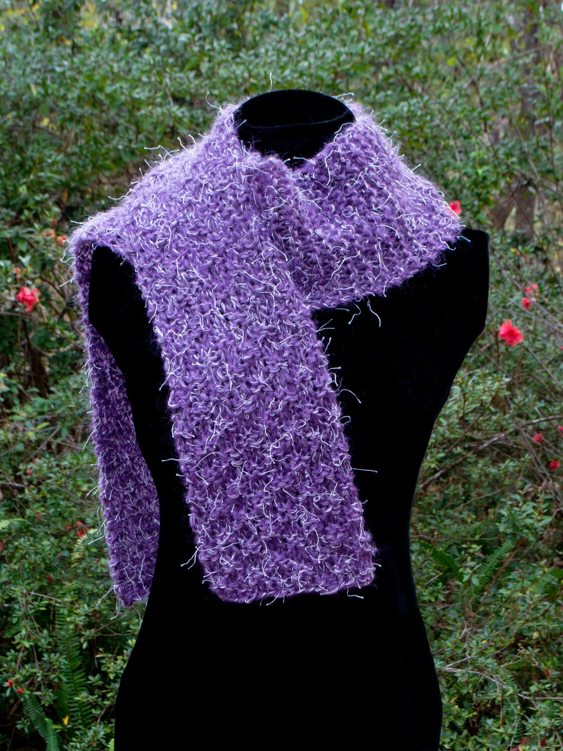 Purple Kid Mohair Scarf over Shoulder