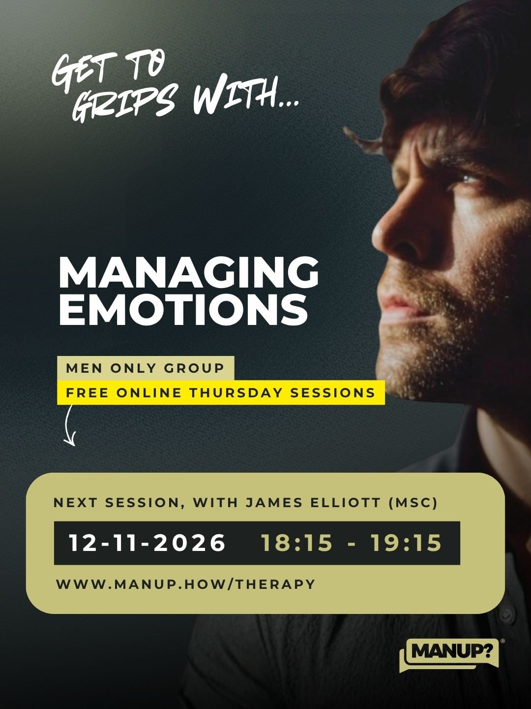 Men &amp; managing emotions with James Elliott MSc (Online)
