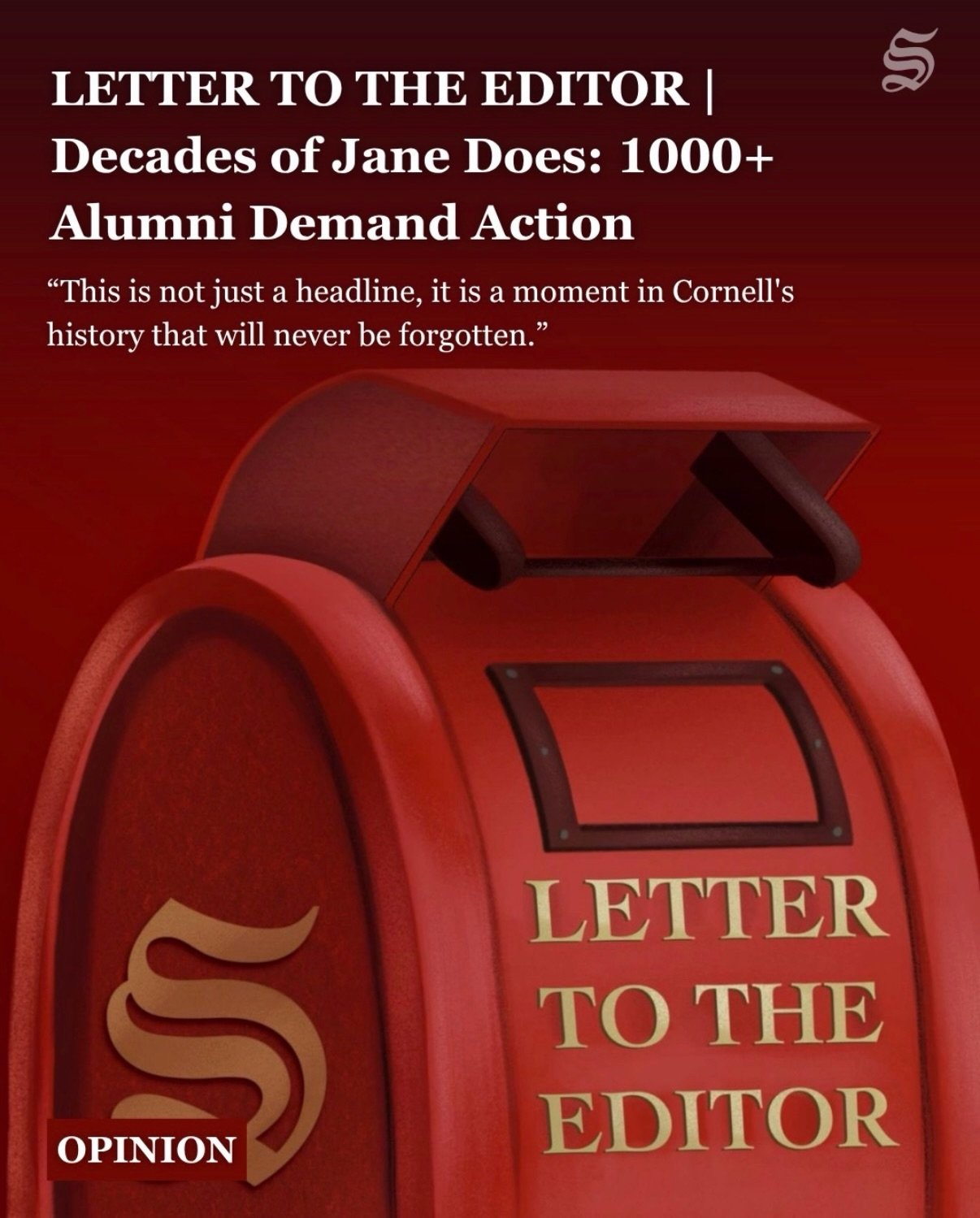As a Cornellian, a woman, a parent, and a person, each piece of news related to this case has been horrifying. 

I used to think of Cornell with enthusiastic pride and fondness, but the way the university failed Jane Doe, and countless others, is utt