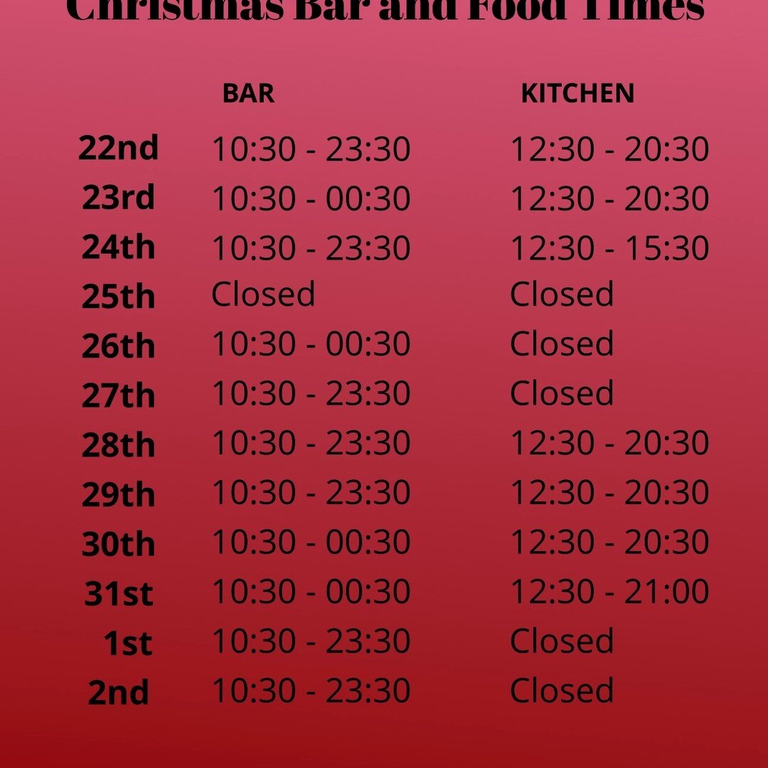 Ooops, we got way too excited with the opening times on our last post. 
(Kitchen isnt open Stephens Day and the 27th-sorry!)

After we got flooded in 2020 we missed two Christmases in the pub and are really enjoying the buzz in the lead up to the fes