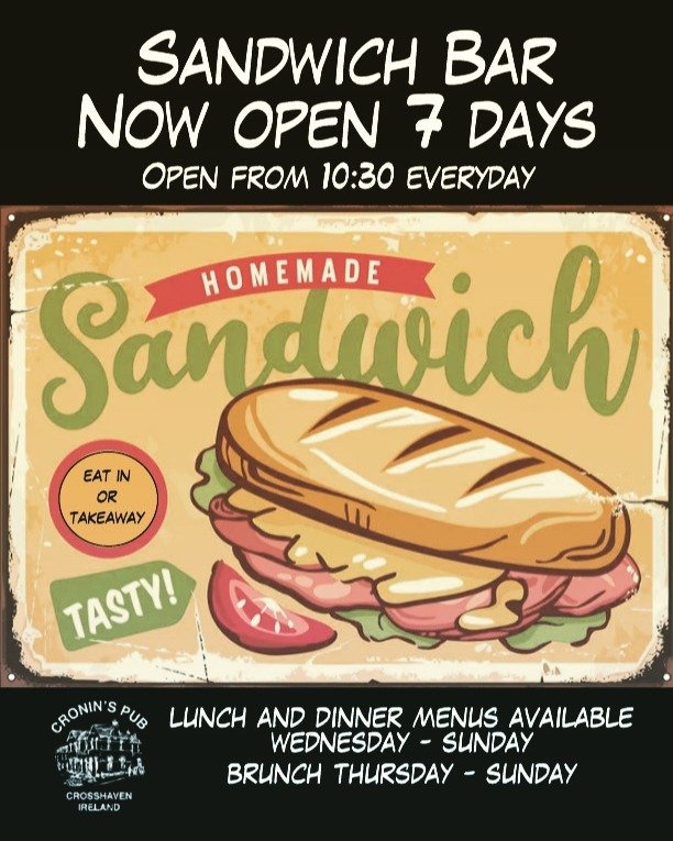 Yep, thats right, Monday (&amp; Tuesday) Club just got better. 

FR-BLT
B&aacute;nh M&igrave;
Chicken Sandwich
Cork Reuben

Sausage rolls and scones on the counter.

Sandwich Bar open 10:30-4pm