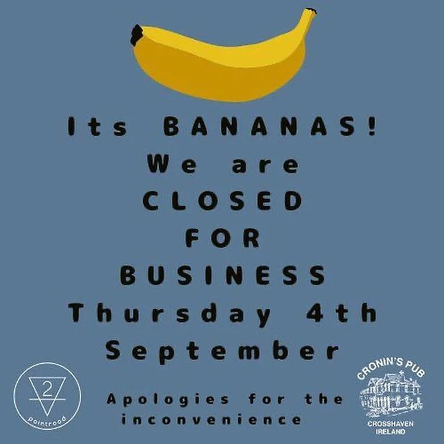 We will be closed for business this Thursday in @croninspub and @2pointroad to facilitate a private booking.

We apologise in advance for any inconvenience.