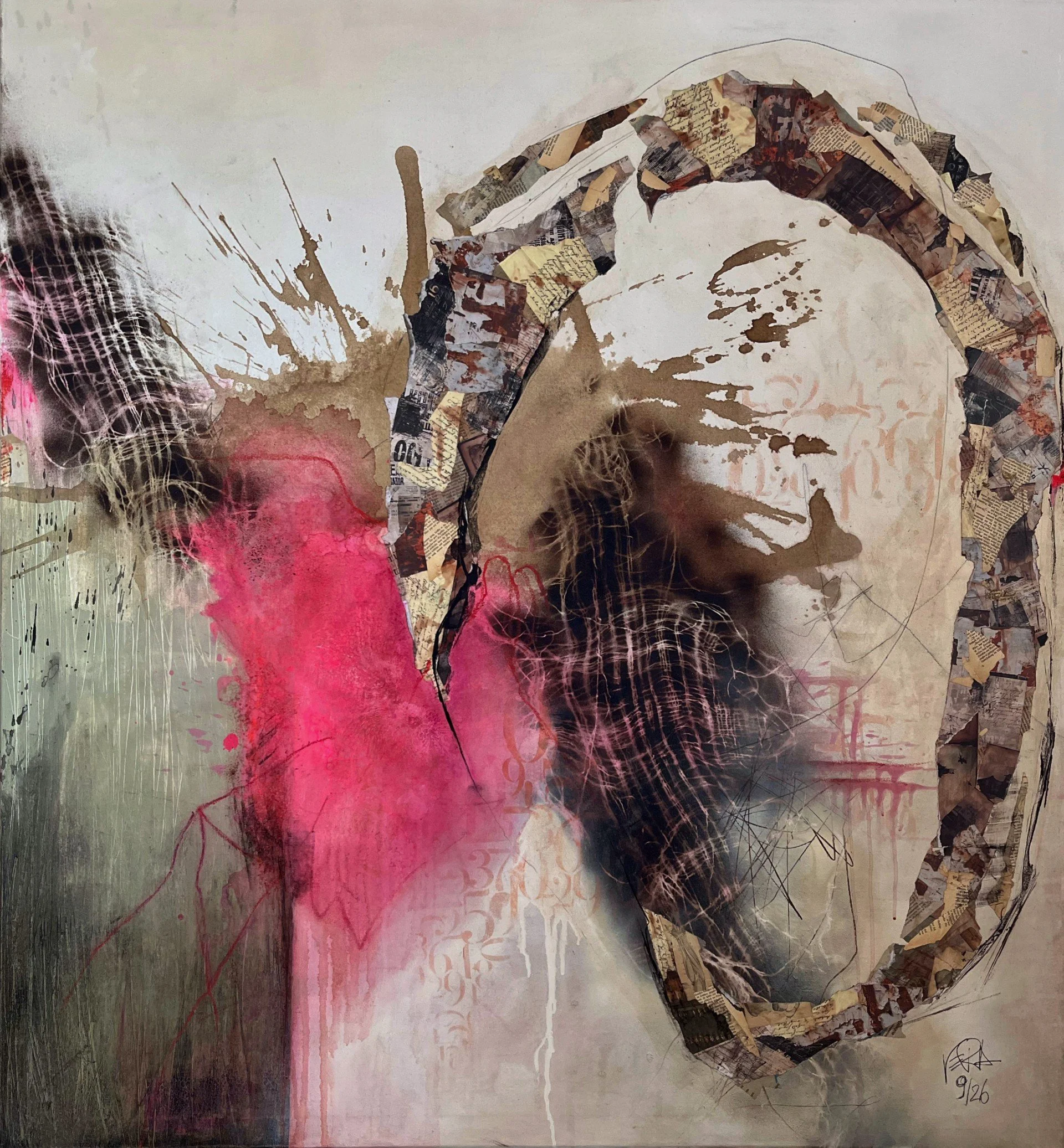 Unheld, N°  01 09 26  - 
130 x 140 cm - 
3900,-€ -
acrylics, charcoal, bitumen and chalk on canvas --- 
Inquire about this artwork / Verfügbarkeit anfragen:
Tap the painting 