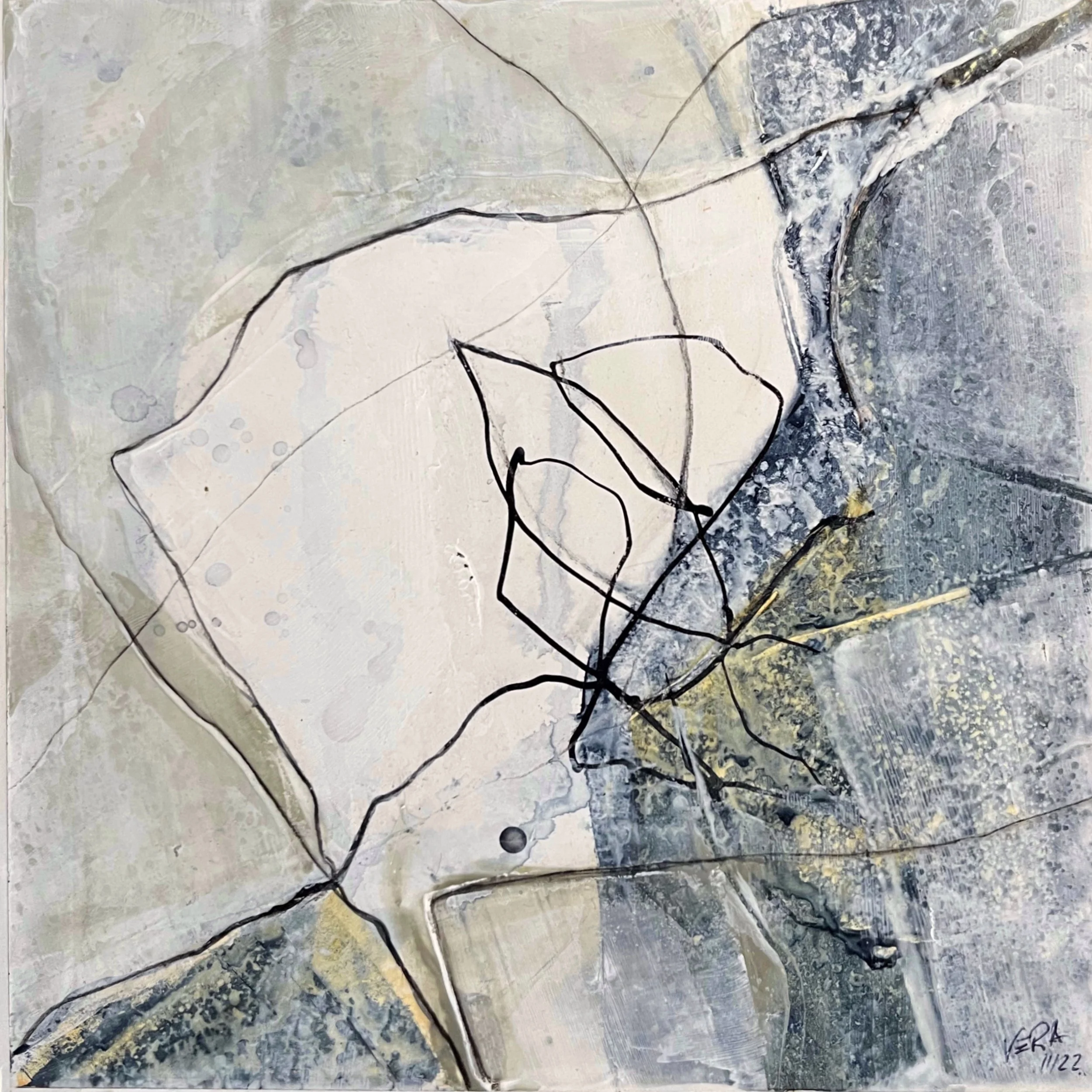 Steinpapier auf Holzplatte; 20 x 20 cm; Autumn impression # 4