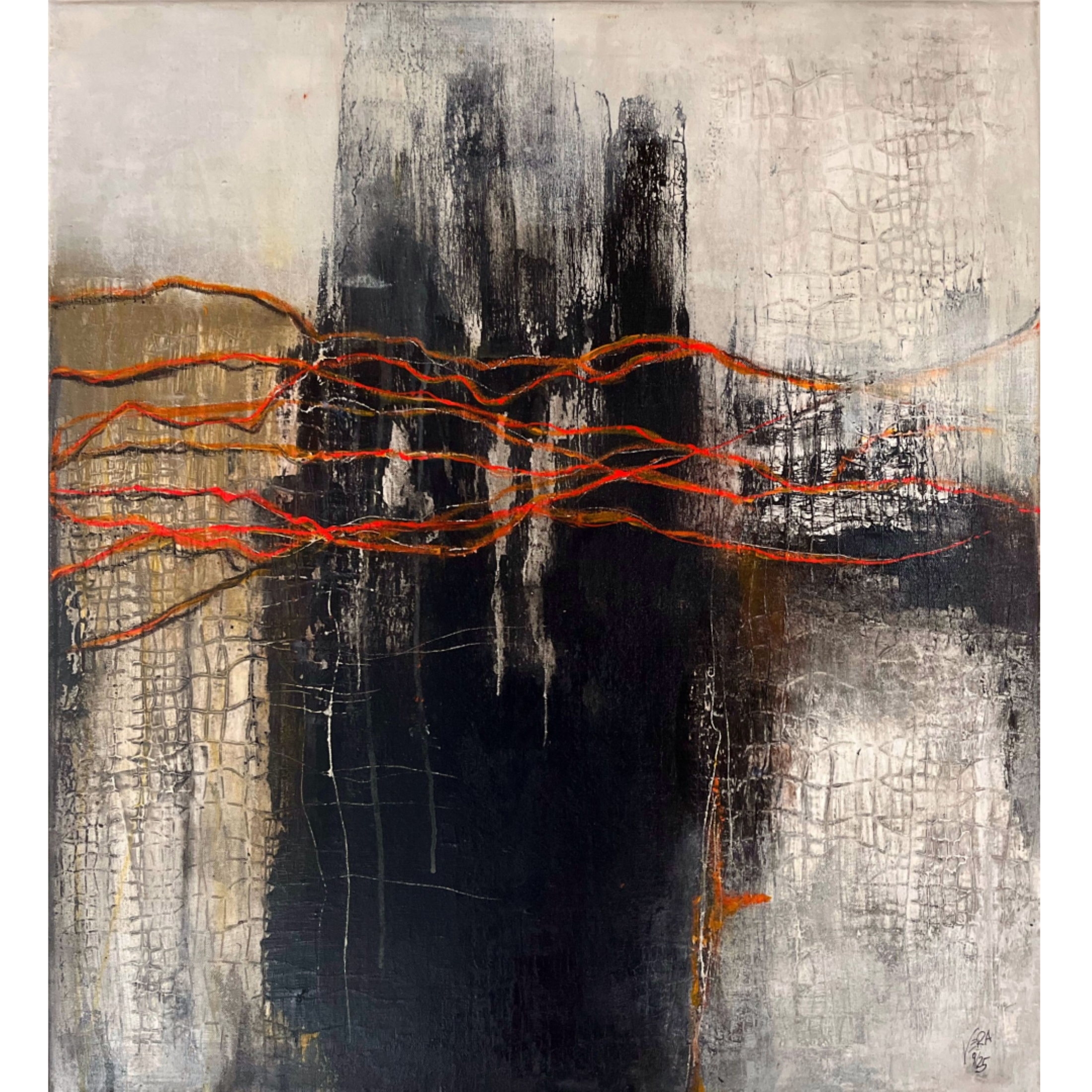 Threads of Life, N° 03 09 25  -
80 x 70 cm - 
1600,- € - 
acrylics, marble flour and oil sticks on canvas  ---- 

Inquire about this artwork / Verfügbarkeit anfragen: 
Tap the painting