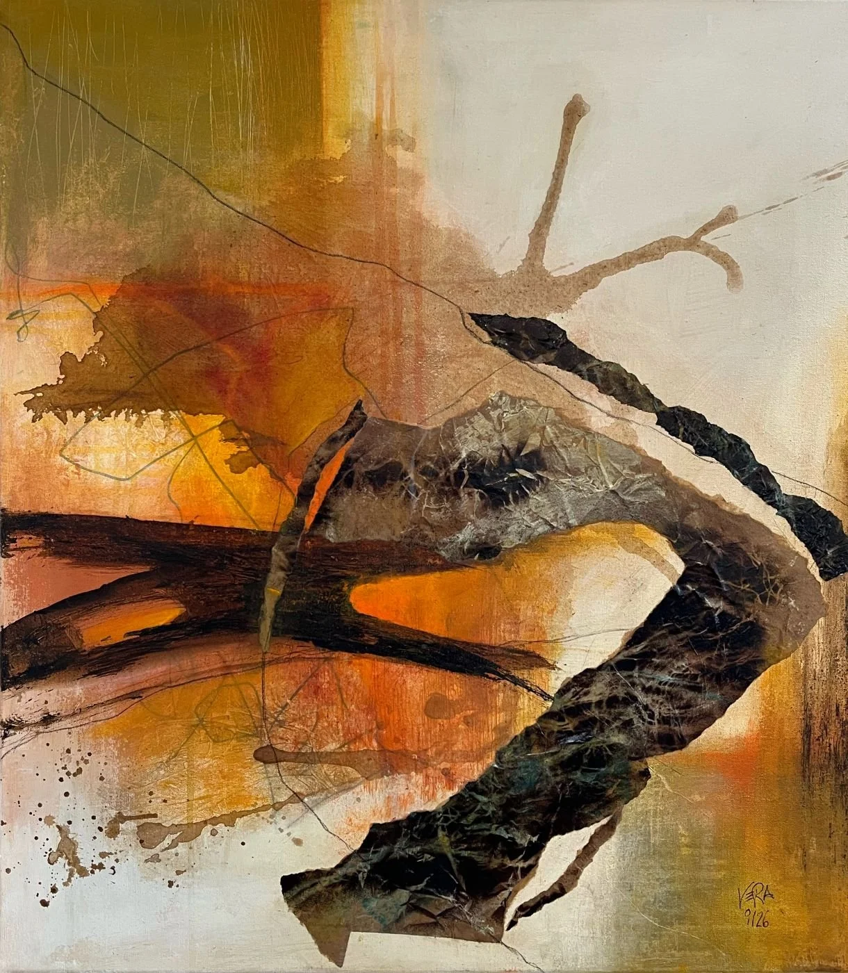 Unbound, N°  01 09 26  - 
70 x 80 cm - 
1600,-€ -
acrylics, pastels, bitumen and collage on canvas --- 
Inquire about this artwork / Verfügbarkeit anfragen:
Tap the painting 