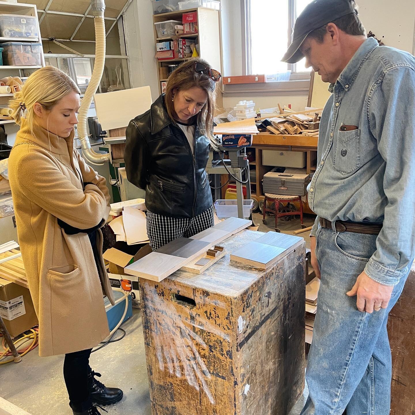 FTF!!! Finally! Field Trip Friday is Back! Here we are deliberating between stain colors for a custom cabinet built planned for a clients fireplace wall and laundry room! Gene @ohmanfinefurniture.com you&rsquo;re amazing! Your attention to detail and