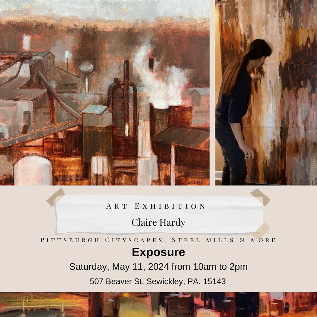 SAVE THE DATE&hellip;SATURDAY, May 11th, from 10am to 2pm! Claire Hardy will release her NEW COLLECTION of Pittsburgh cityscapes, steel mill&rsquo;s and florals! Come join us and be the first to see these incredible paintings! #art4sale 
.
#localarti