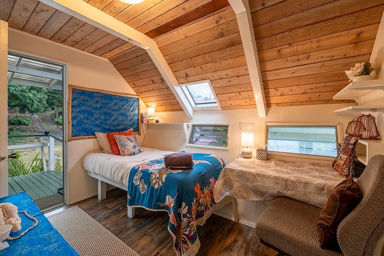 Lilikoi House ocean view patio at Paliuli Farm Sanctuary, Big Island Hawaii