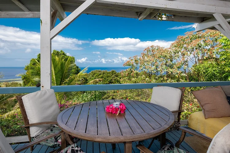 Lilikoi House kitchen and living area at Paliuli Farm Sanctuary, Kona Hawaii