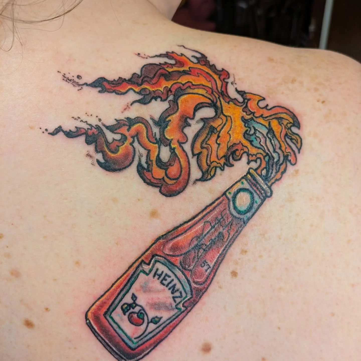 🔥🍅 Big thanks to Reese for stopping by and getting this wild Heinz Ketchup Molotov Cocktail tattoo &mdash; easily one of the most unique pieces we&rsquo;ve done lately! 🖤💥

If you&rsquo;ve got a bold idea (the stranger the better 👀) and want to 