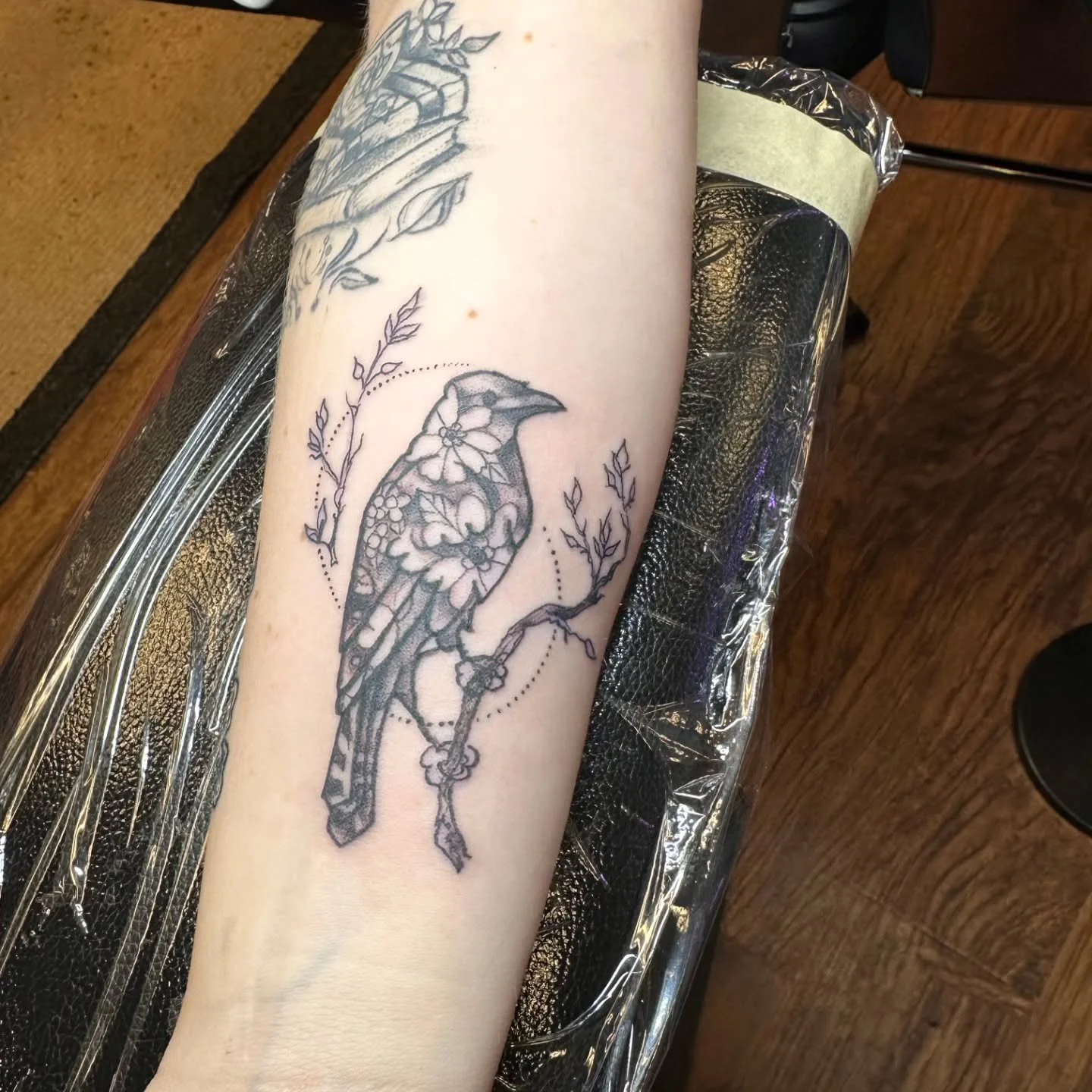 🖤🐦 We had the pleasure of tattooing Chelsea for their birthday with two stunning pieces &mdash; a bold styled penguin filled with lace-like designs, and a detailed songbird perched on a branch. 🌸✨

Birthday tattoos are always special, and these ca