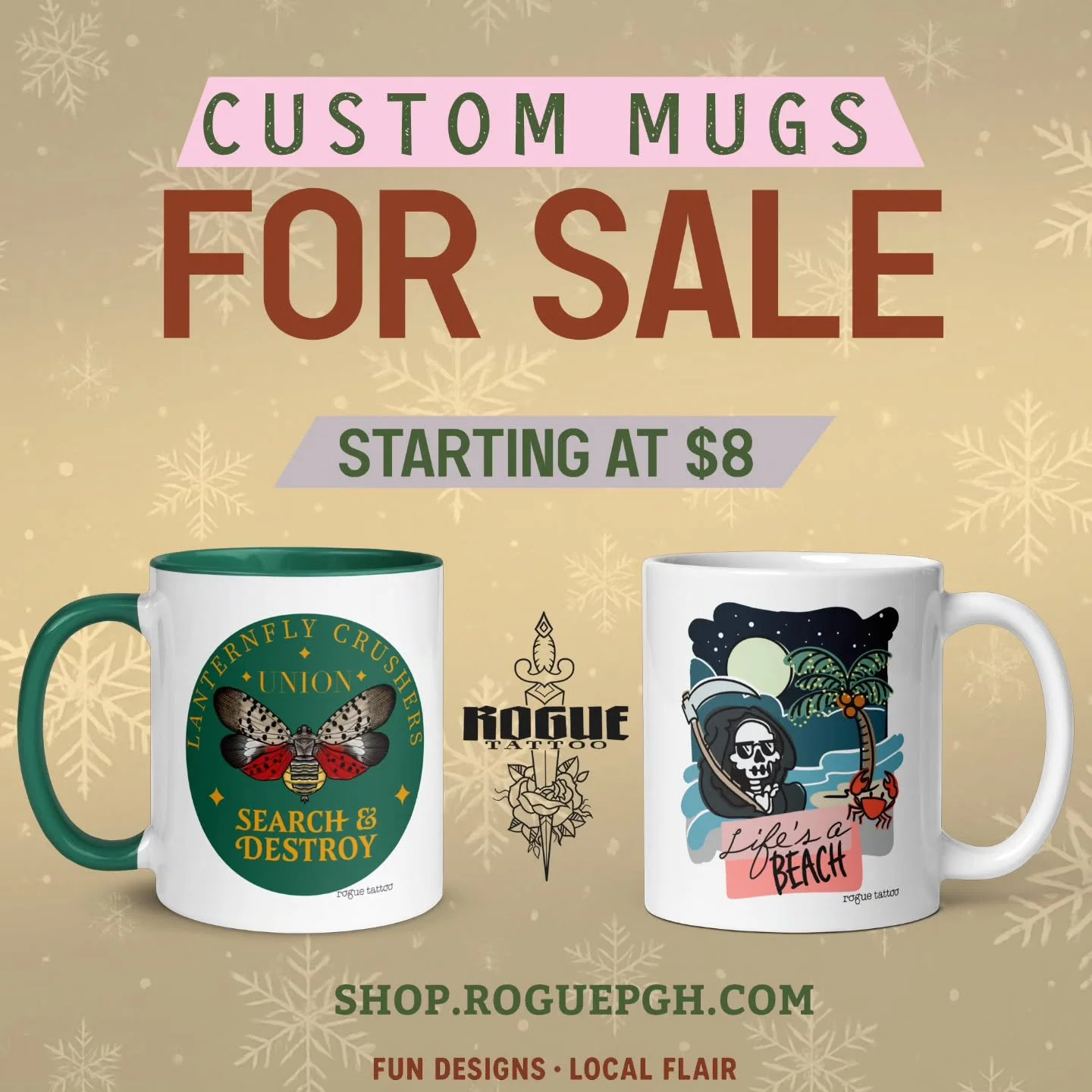 🌊☕❄️ We&rsquo;ve got tons of cool merch available on our website, and we&rsquo;re adding more all the time! Check it out at https://shop.roguepgh.com 💻✨

We just dropped our custom Life&rsquo;s a Beach mug in 11, 15, and 20oz sizes, perfect for cof