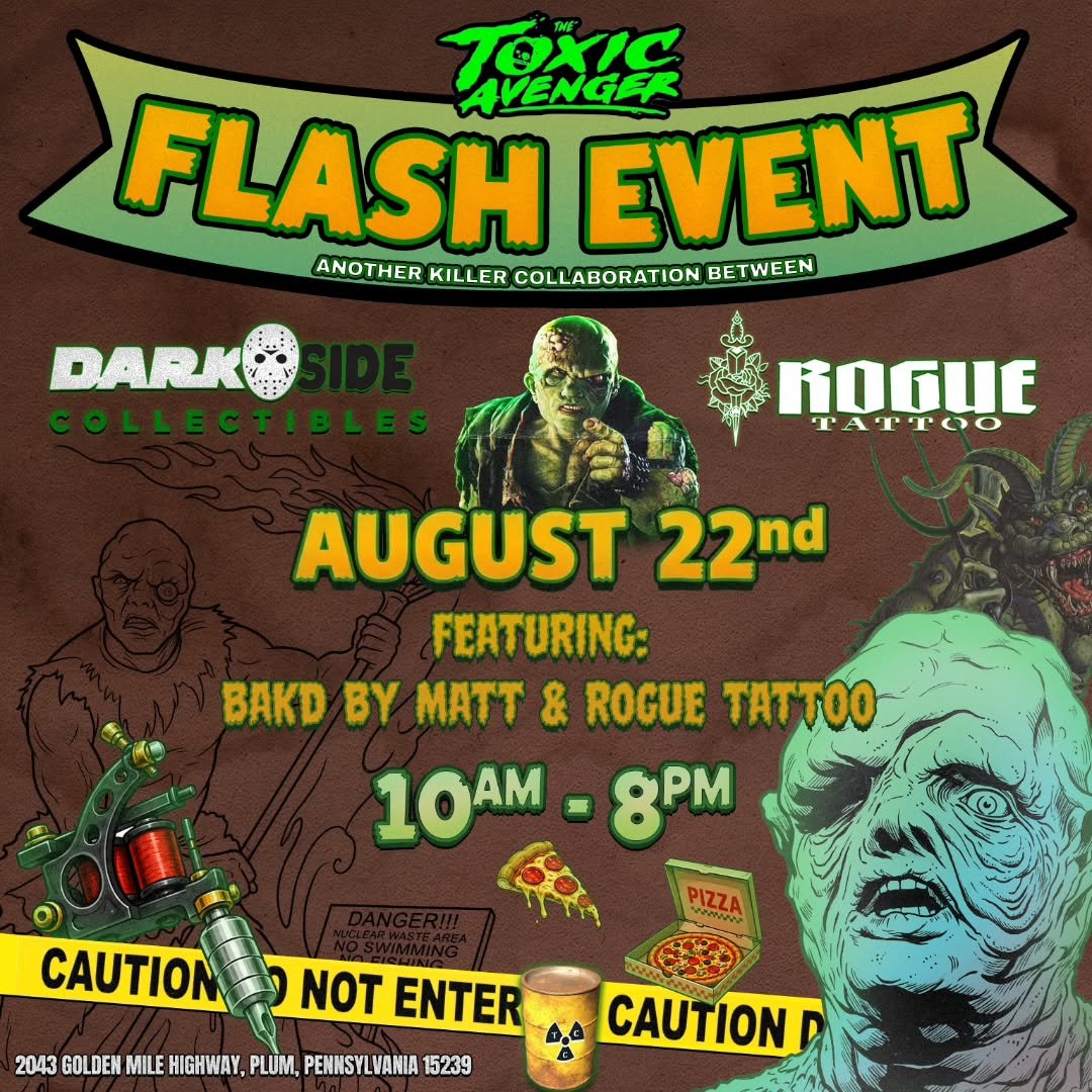 Join us this Saturday, August 22nd, as we head back over to hang out with the awesome crew at @darkside_collectibles_ for a killer flash event! ☣️🍕✨

We'll be set up from 10am to 8pm serving up sick artwork alongside delicious pizza by Bakd by Matt,