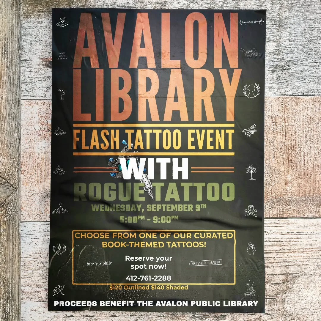 Love Your Library Month is officially here, and we&rsquo;re bringing the ink today!

We&rsquo;ve partnered with the Avalon Library for a special flash event. We're looking forward to seeing yinz there! 

Event Details: 📅 Date: Today, Wednesday, Sept