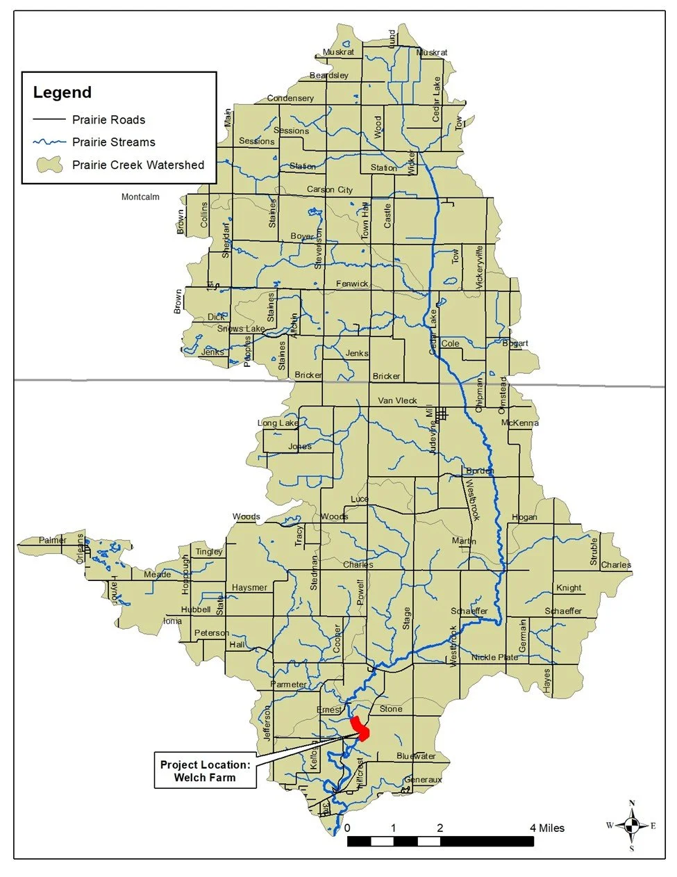 Map of Prairie Creek watershed, Michigan