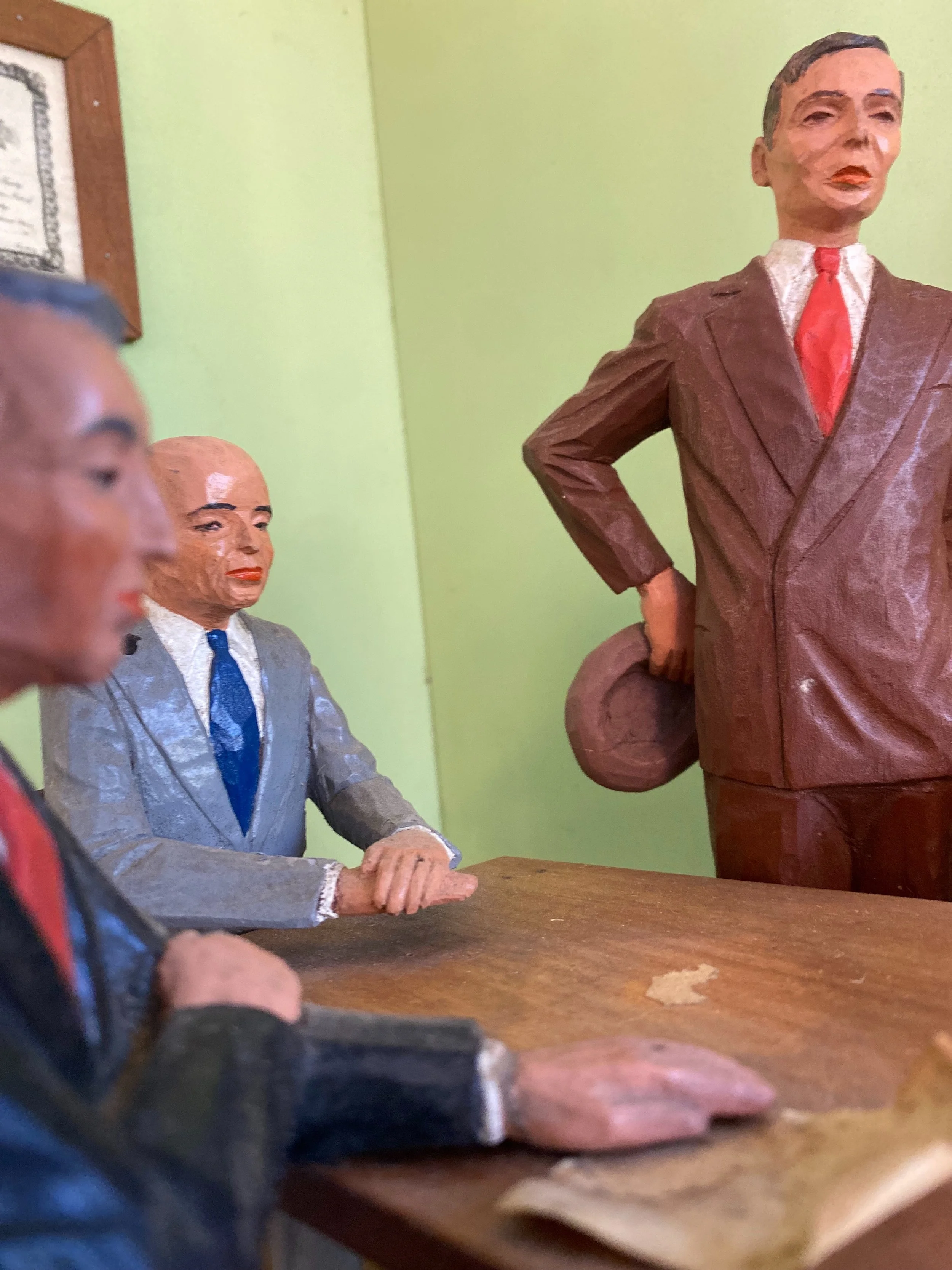 lot 273: American Medical Association Diorama in Case&hellip; carved wooden figures in an office setting. This saturday&rsquo;s auction, catalog link in profile