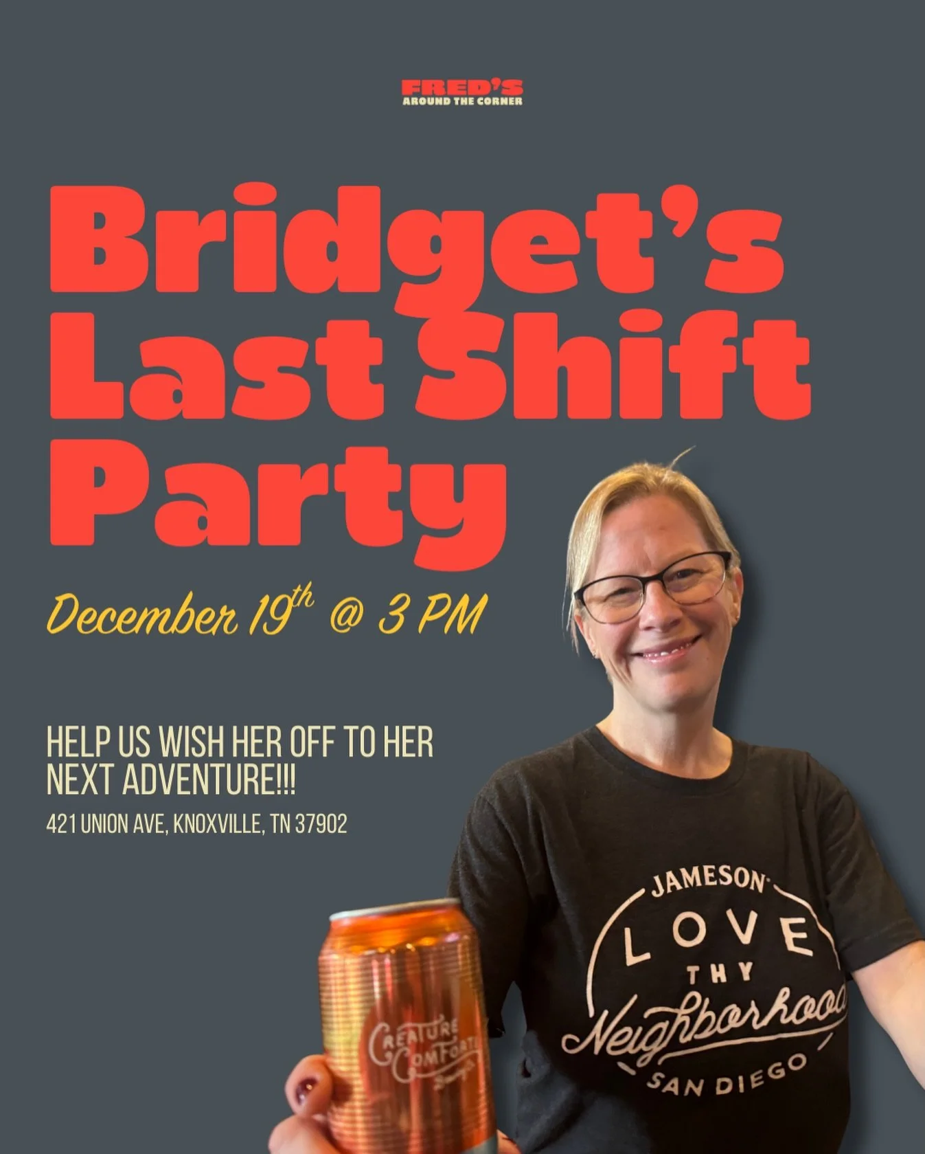 Bridget&rsquo;s Last Shift Party is tomorrow, December 19, at 3 PM 🍻 Help us raise a glass to her next adventure!
