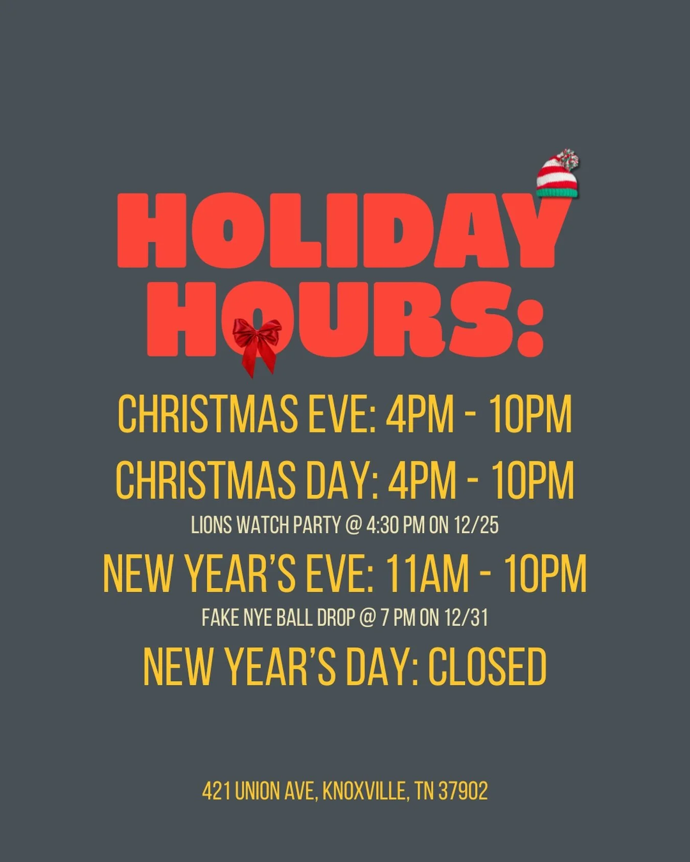 Hey friends! If you&rsquo;re looking for a place to grab a bite, see familiar faces, or take a breather from the holiday hustle, Fred&rsquo;s will be open on 12/24, 12/25, and 12/31 with some fun events 👇

THE FUN EVENTS 👇
🏈 Lions Watch Party on 1