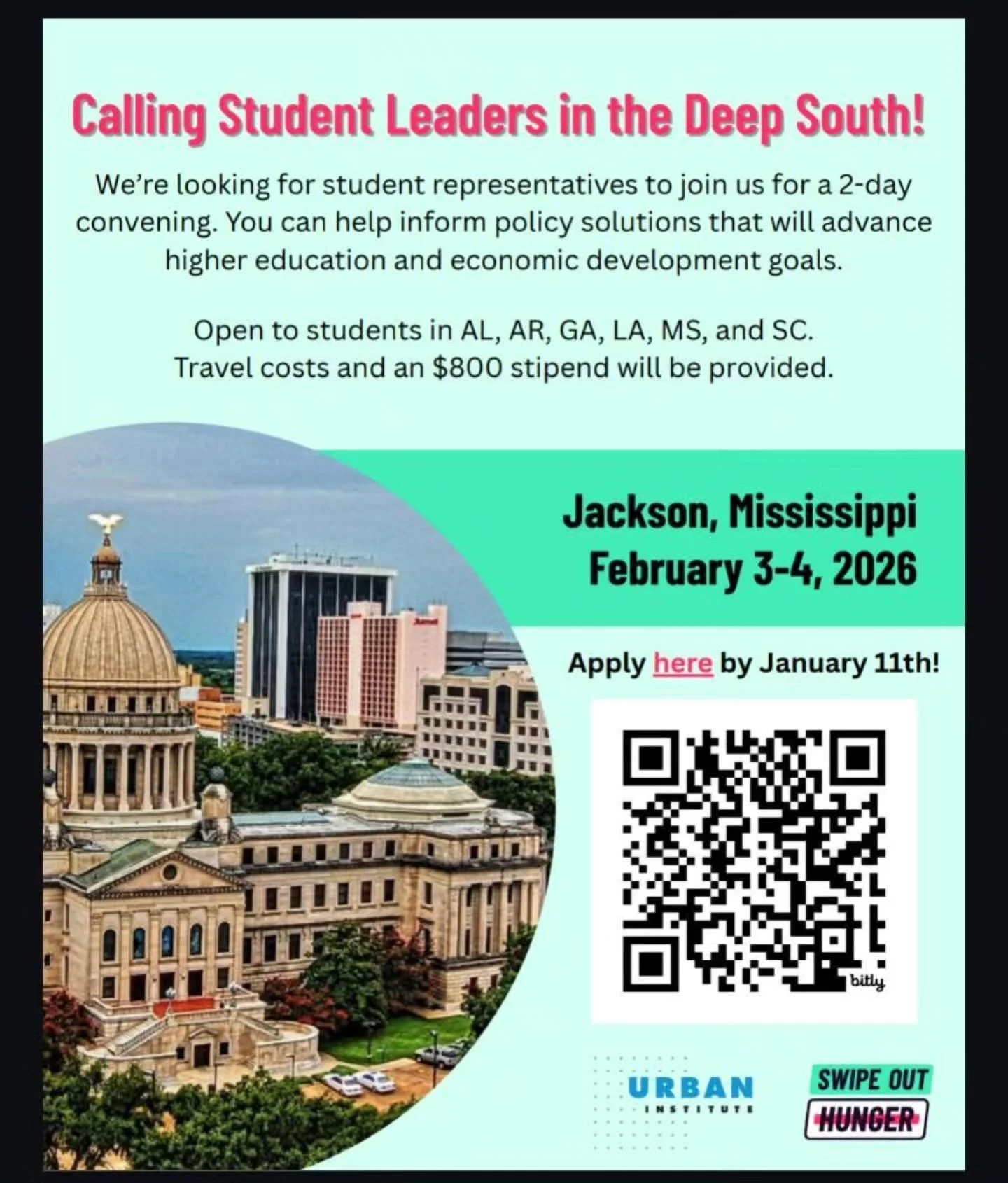 🚨Calling All Student Leaders in the Deep South 🚨 : Deadline Approaching - Apply Now! Application Due January 11, 2026!!

Attention to all Youth Leaders living in AL, AR, GA, LA, MS, &amp; SC - Apply for the chance to join other Youth Leaders on Feb