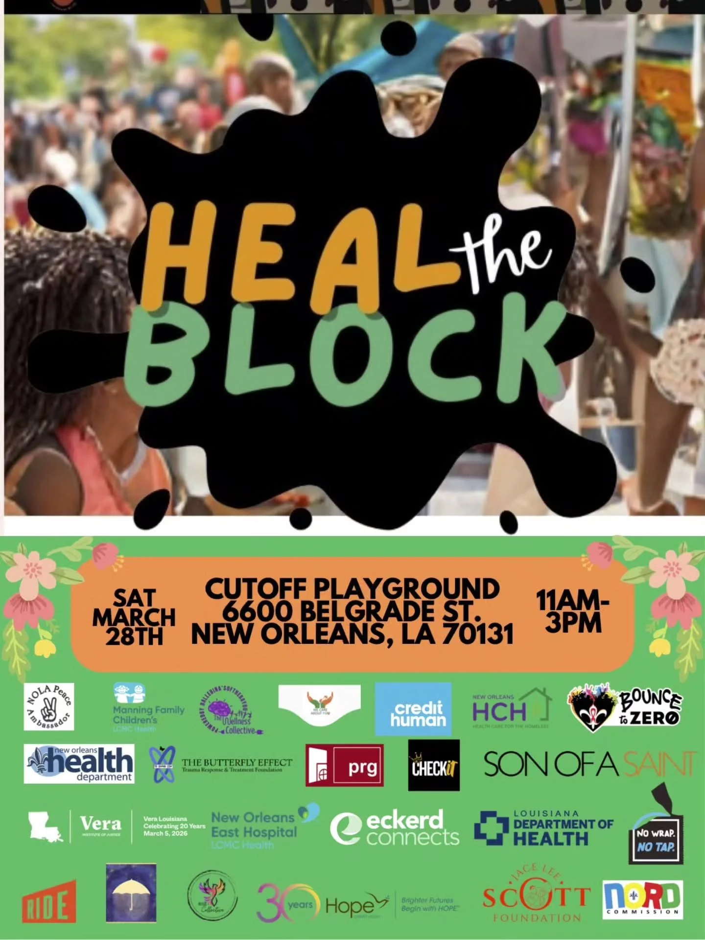 NEXT SATURDAY, COME HEAL THE BLOCK WITH US!!You'll get to join your community for an afternoon supplied with resources, giveaways, gun safes, and fun!! ✨️☺️

🗓 Saturday, March 28

⏰️ 11 AM - 3 PM 

📍Cutoff Playground: 6600 Belgrade Street New Orlea