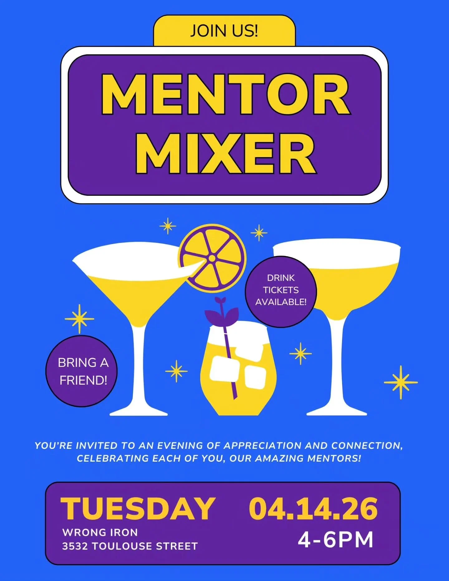 Are you interested in becoming a mentor for a teen parent that could use your guidance? ✨️🤰

JOIN US &amp; Generation Hope TUESDAY 4/14 for a Mentor Mixer!! ✨️ Bring a Friend!

🗓 Tuesday, April 14

⏰️ 4 PM - 6 PM 

📍Wrong Iron, 3532 Toulouse Stree