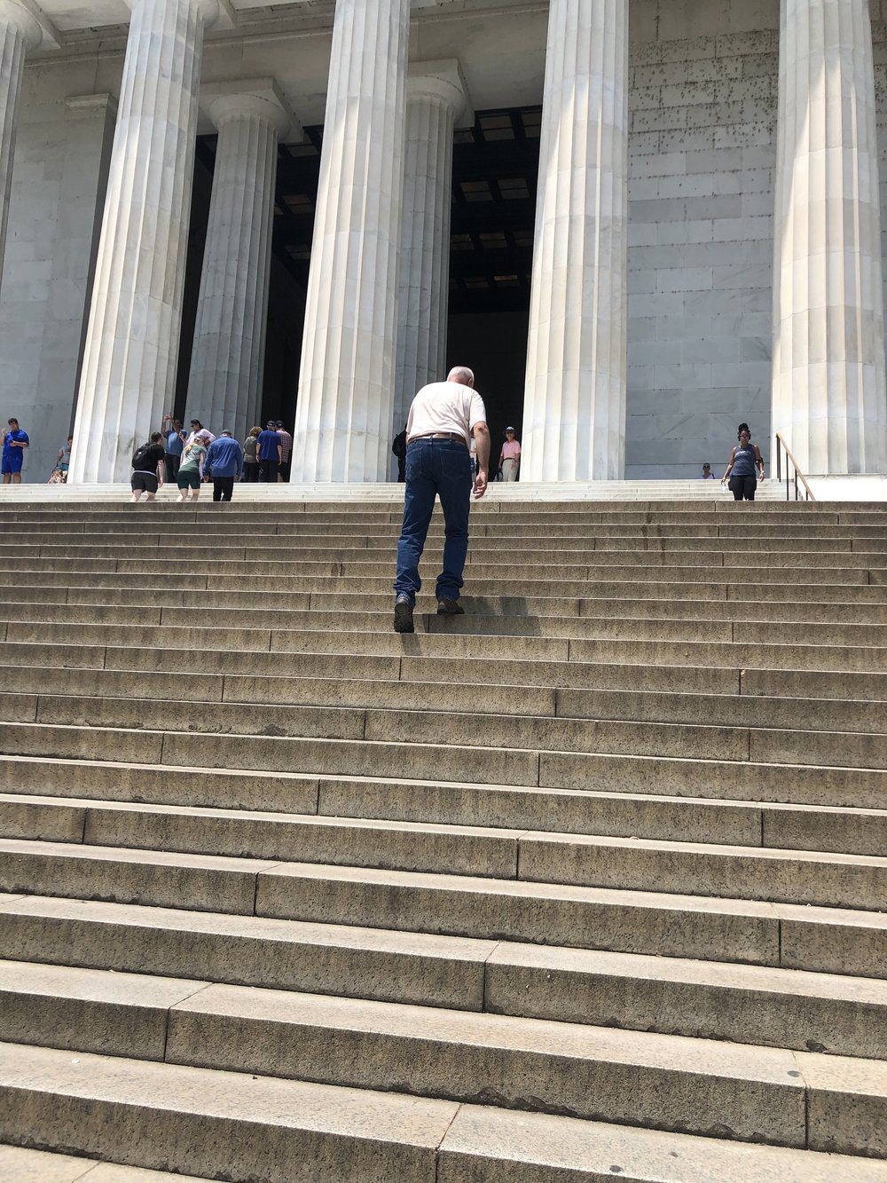 Lincoln Memorial steps (Randy climbing them).