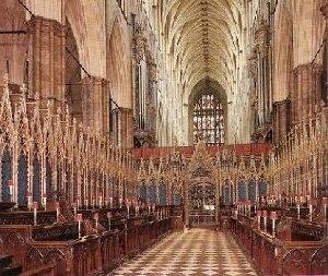 Westminster Abbey. We sat in the back row on the left side near the foreground of the picture. The choir sat facing each other a few feet to the left of us.