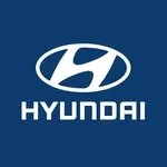 Hyundai logo with silver oval emblem and blue text