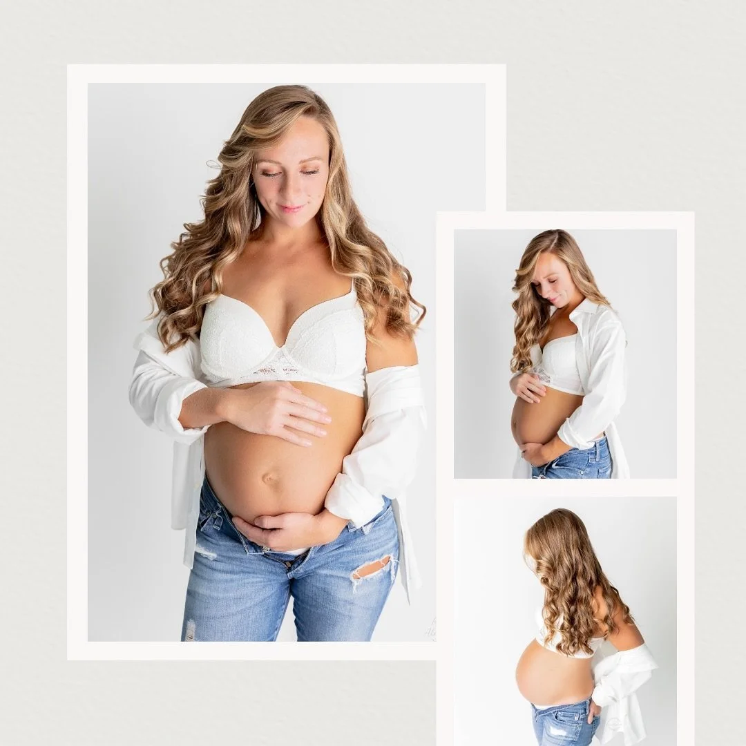 A classic button-down paired with jeans is effortlessly chic, flattering every bump and stage. It creates a clean, minimal look that keeps the focus on you and your connection with baby. Simple, stylish, and forever timeless. You can never go wrong w