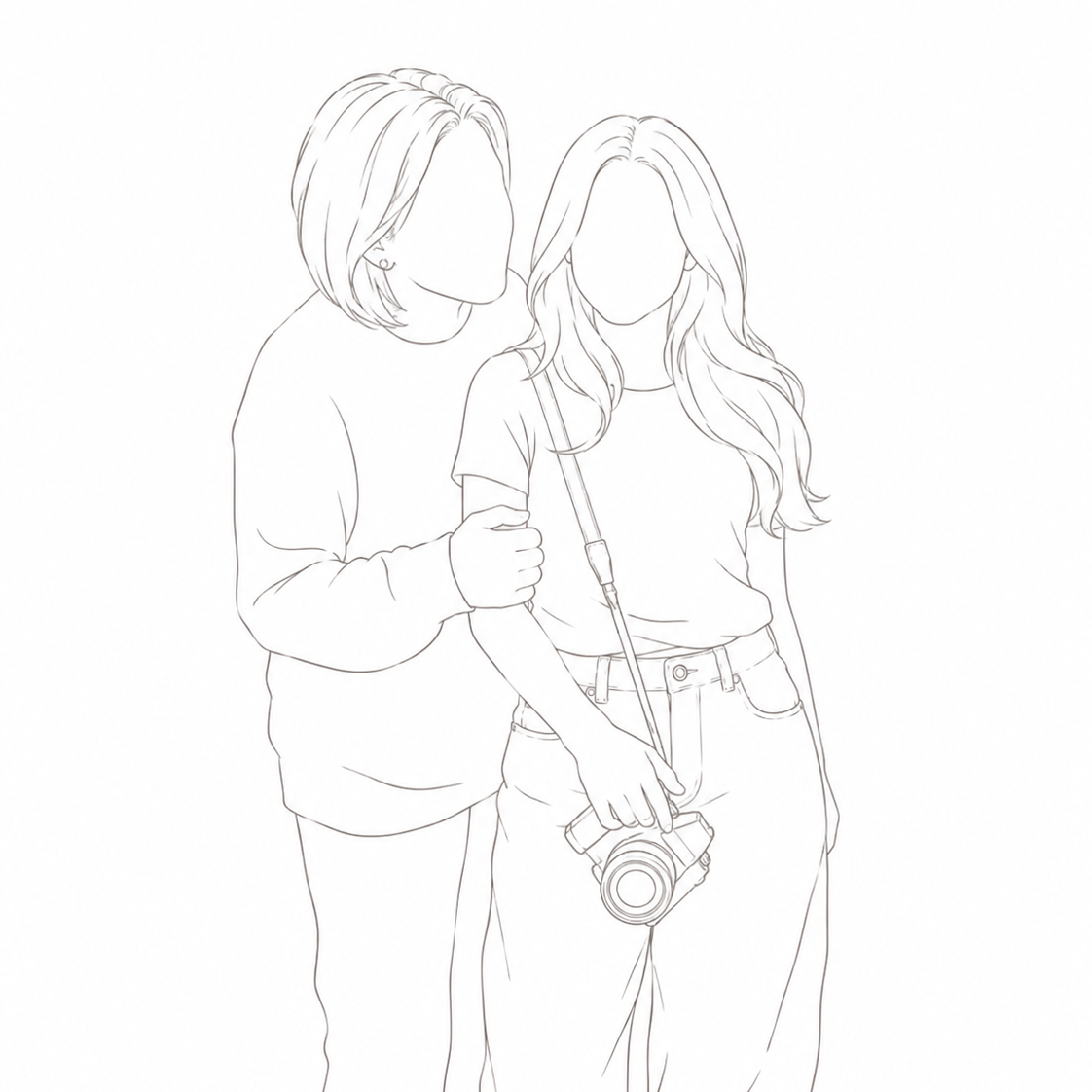 A simple and elegant line art portrait of a mother and daughter, created to capture the love, connection, and bond shared between them. This meaningful family portrait transforms a special relationship into a timeless piece of art.