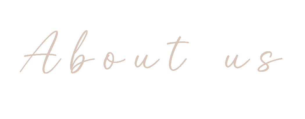 Text that says "About us" in elegant, cursive font on a black background.