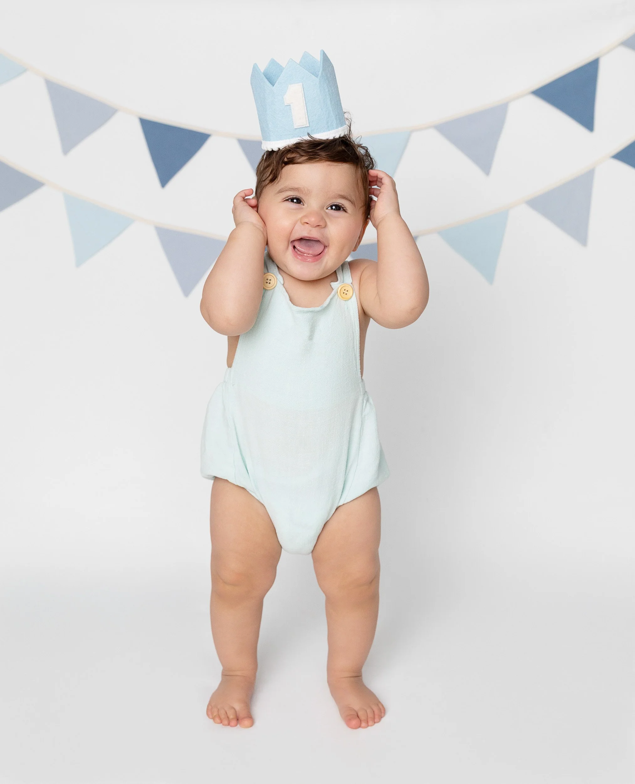 one year old baby portrait before cake smash at home in Odessa Florida
