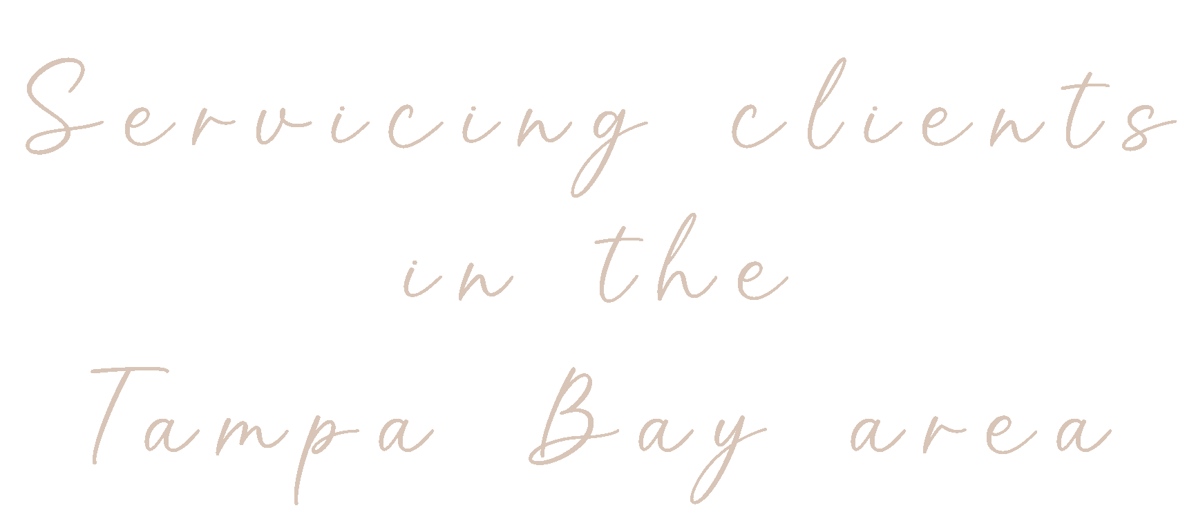 Text on a black background that reads 'Servicing clients in the Tampa Bay area' in elegant cursive font.